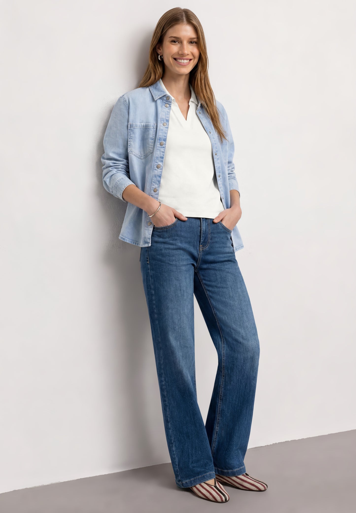 Street One - Top in Rippstruktur mit Polokragen - Farbe: off white