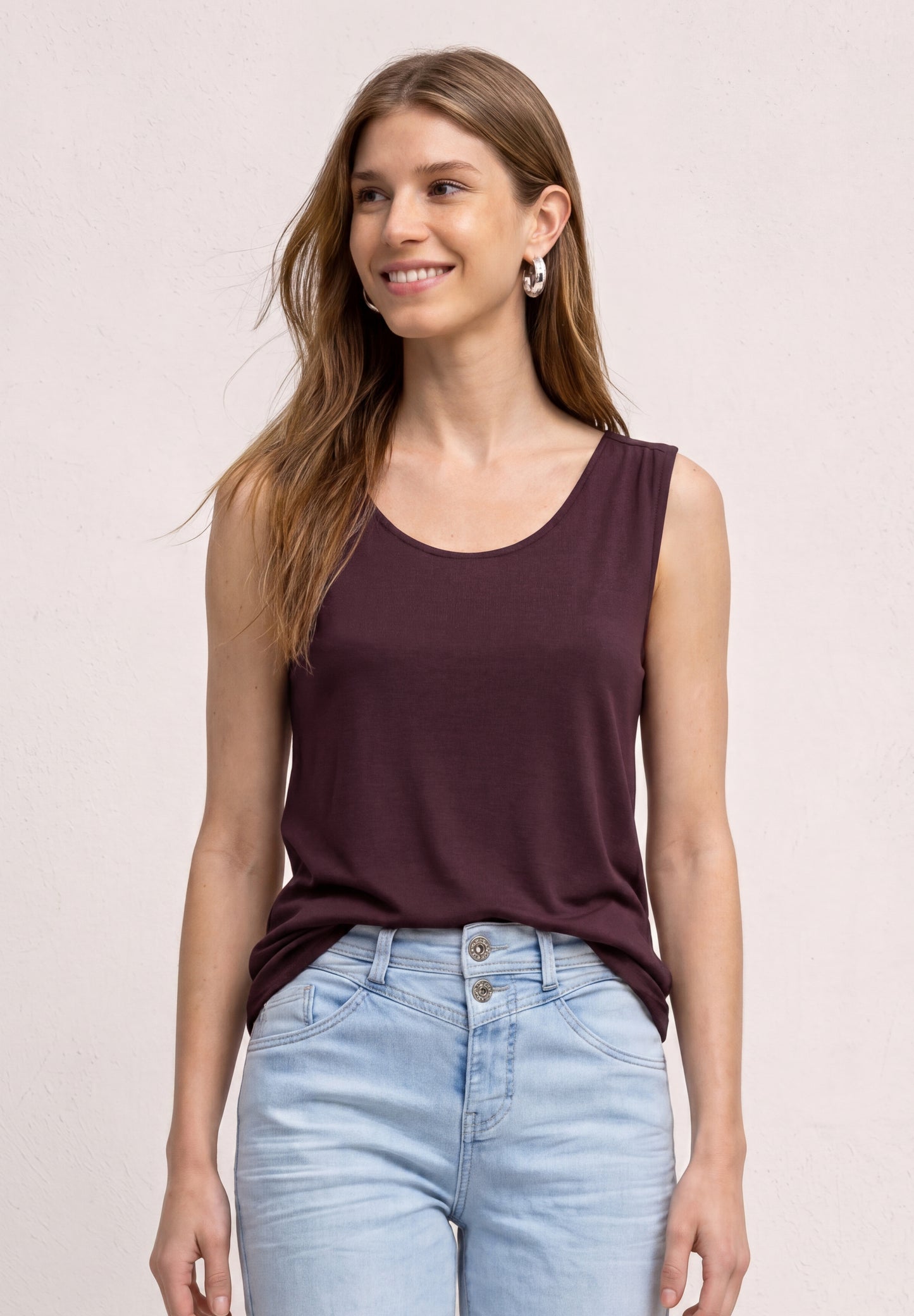 Street One - Top aus Jersey mit Elastiksaum - Farbe: rustic rouge