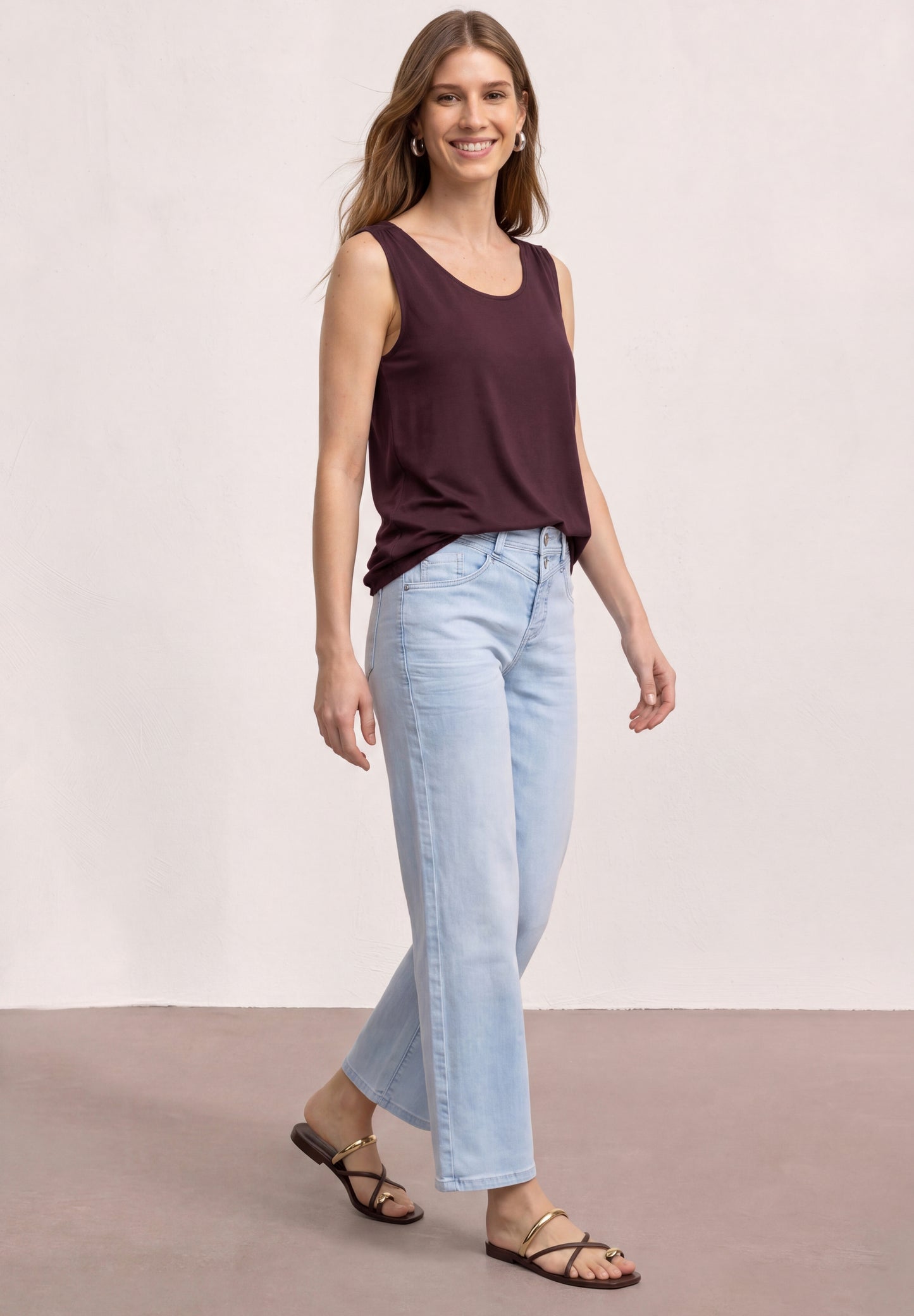 Street One - Top aus Jersey mit Elastiksaum - Farbe: rustic rouge