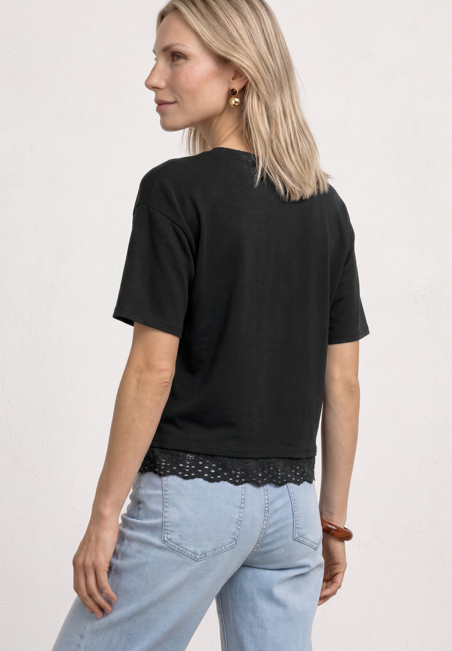 Street One - T-Shirt mit Rundhals und Spitze - Farbe: Black