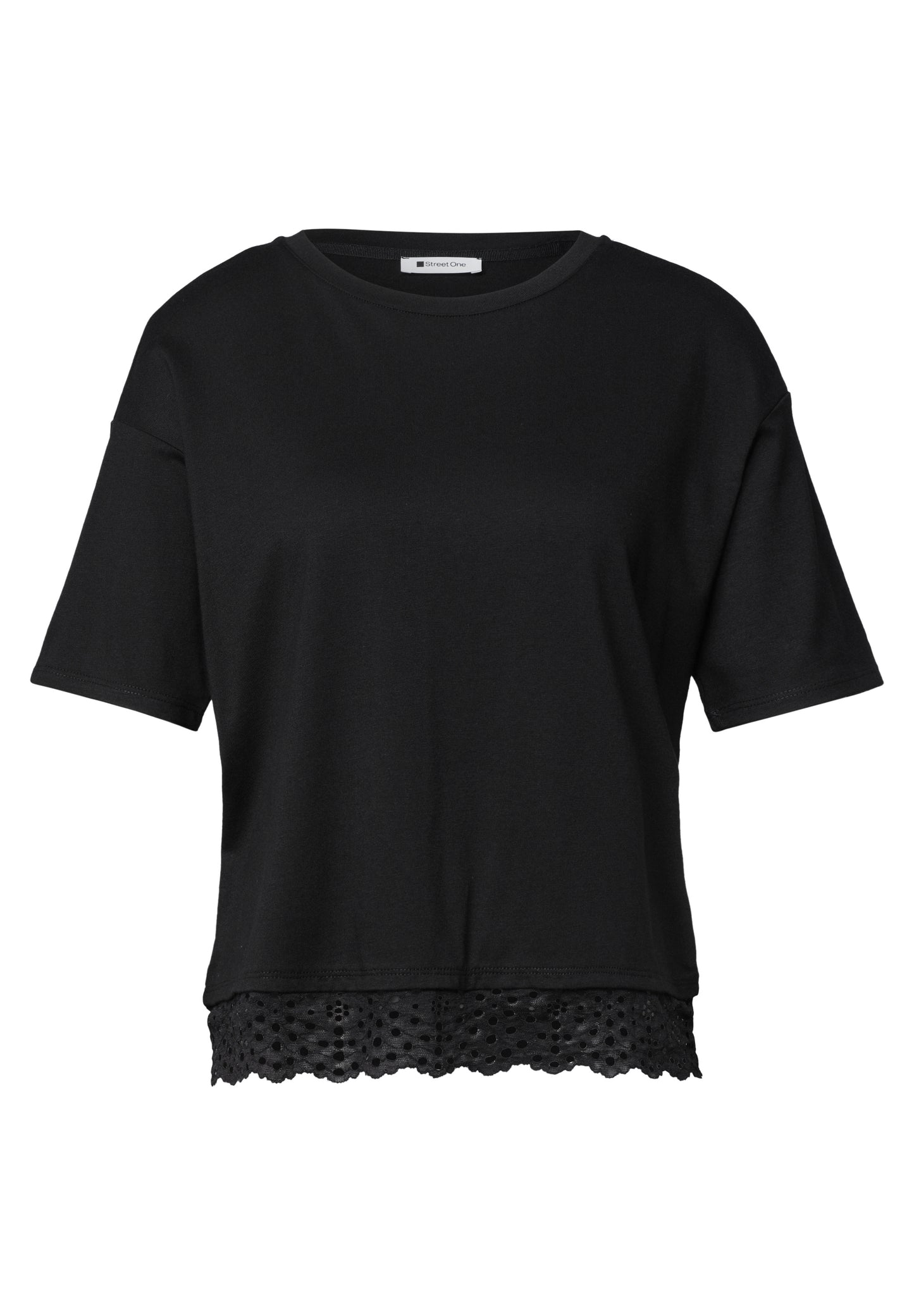Street One - T-Shirt mit Rundhals und Spitze - Farbe: Black