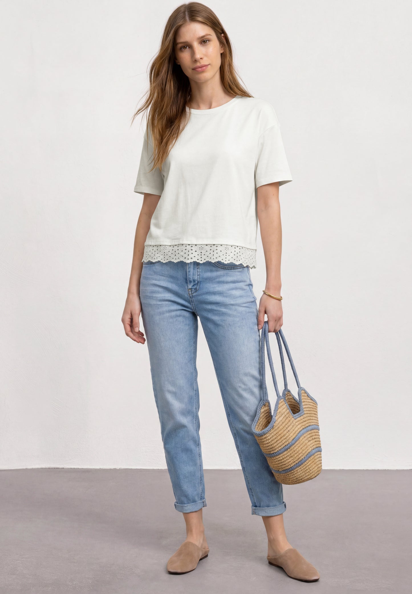 Street One - T-Shirt mit Rundhals und Spitze - Farbe: off white