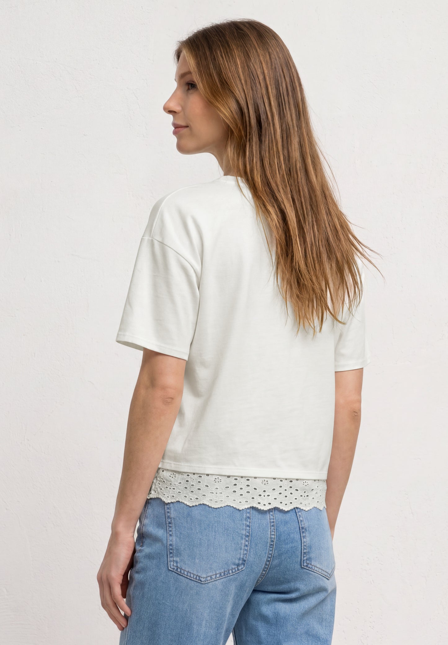 Street One - T-Shirt mit Rundhals und Spitze - Farbe: off white