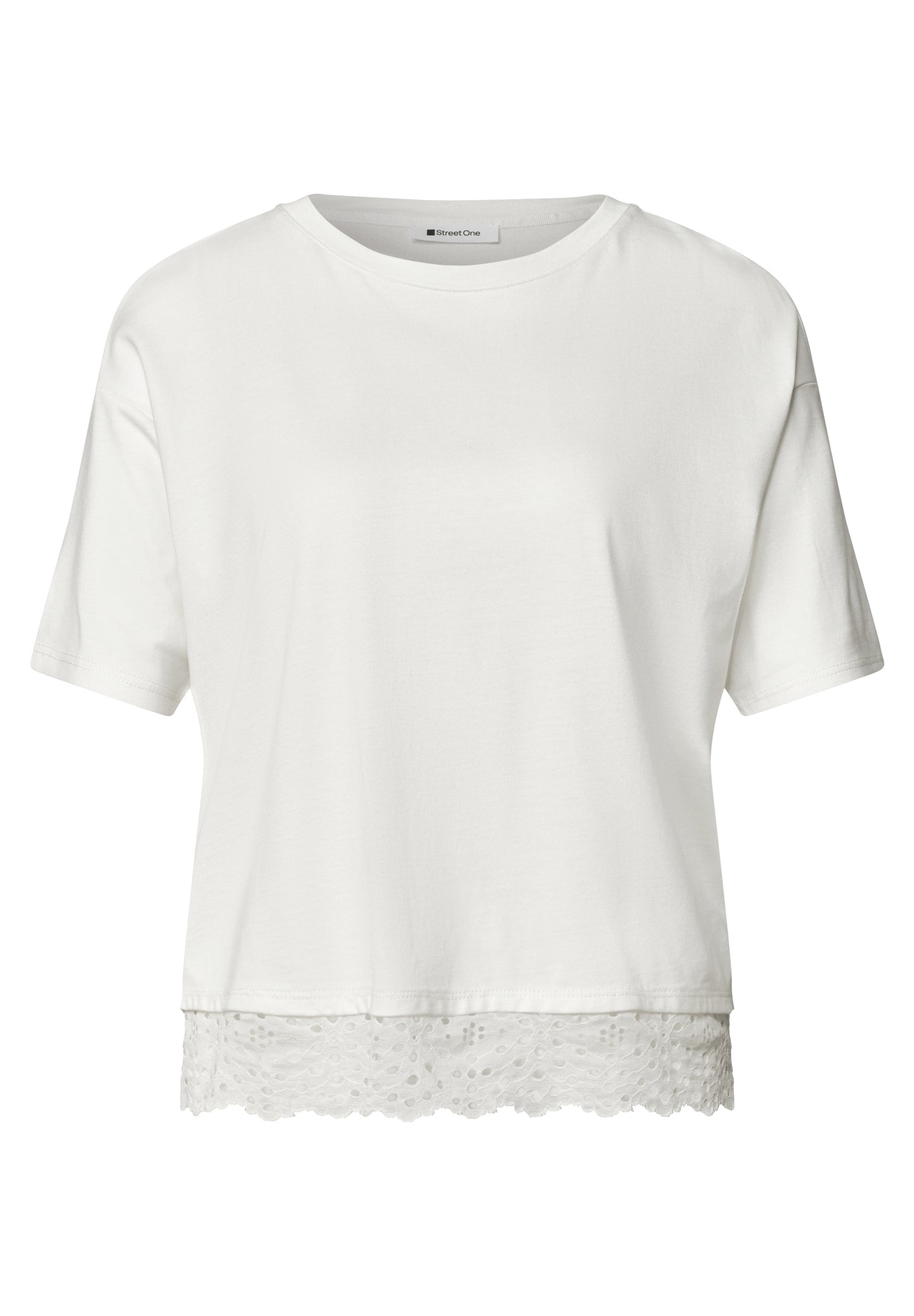 Street One - T-Shirt mit Rundhals und Spitze - Farbe: off white