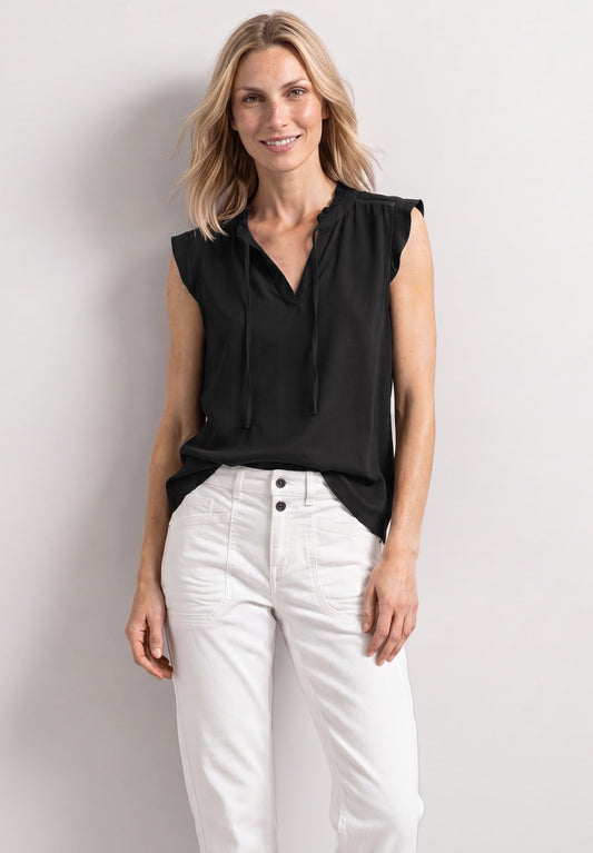 Street One - Top mit Strukturmix und Crochet-Details - Farbe: Black