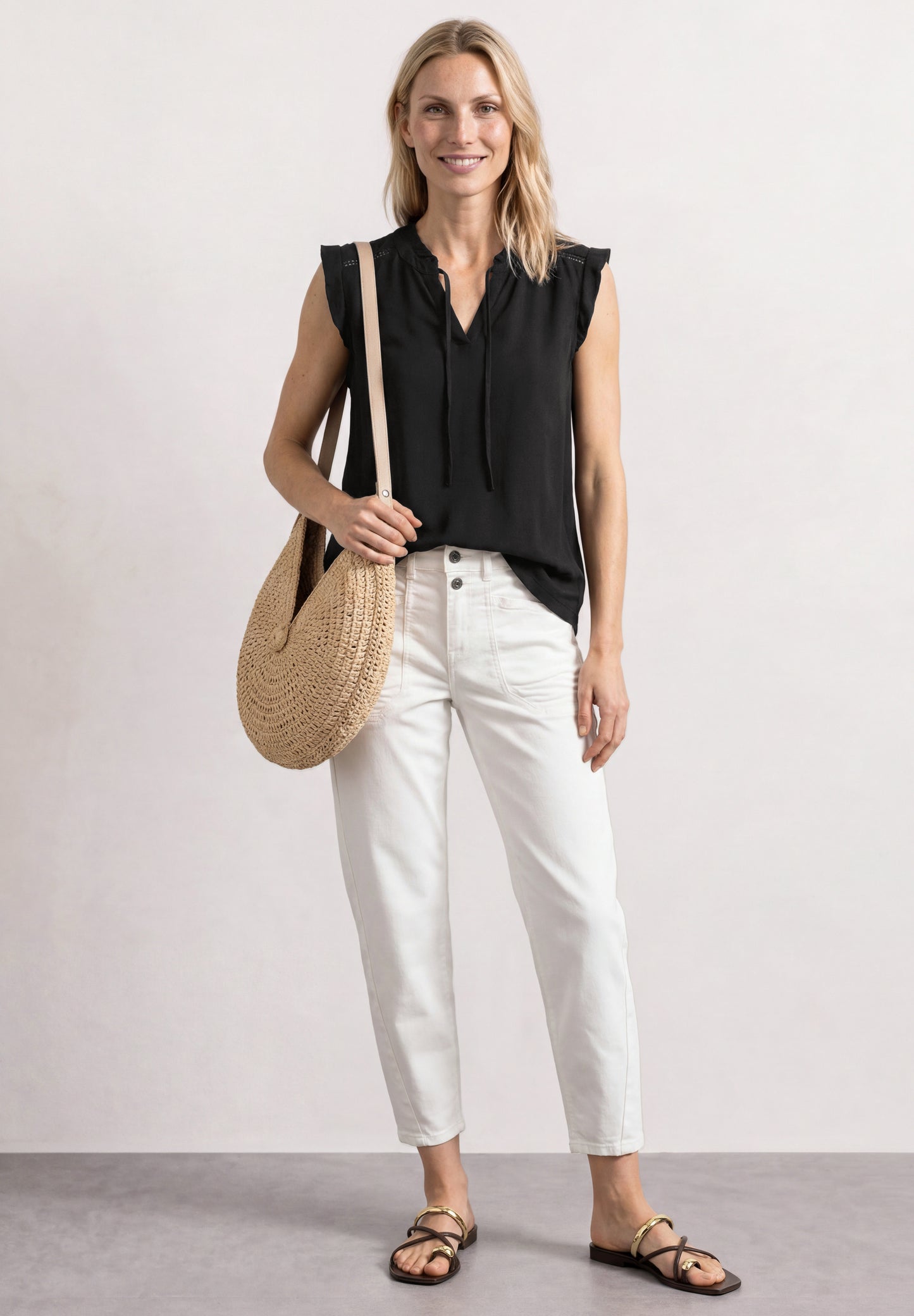 Street One - Top mit Strukturmix und Crochet-Details - Farbe: Black