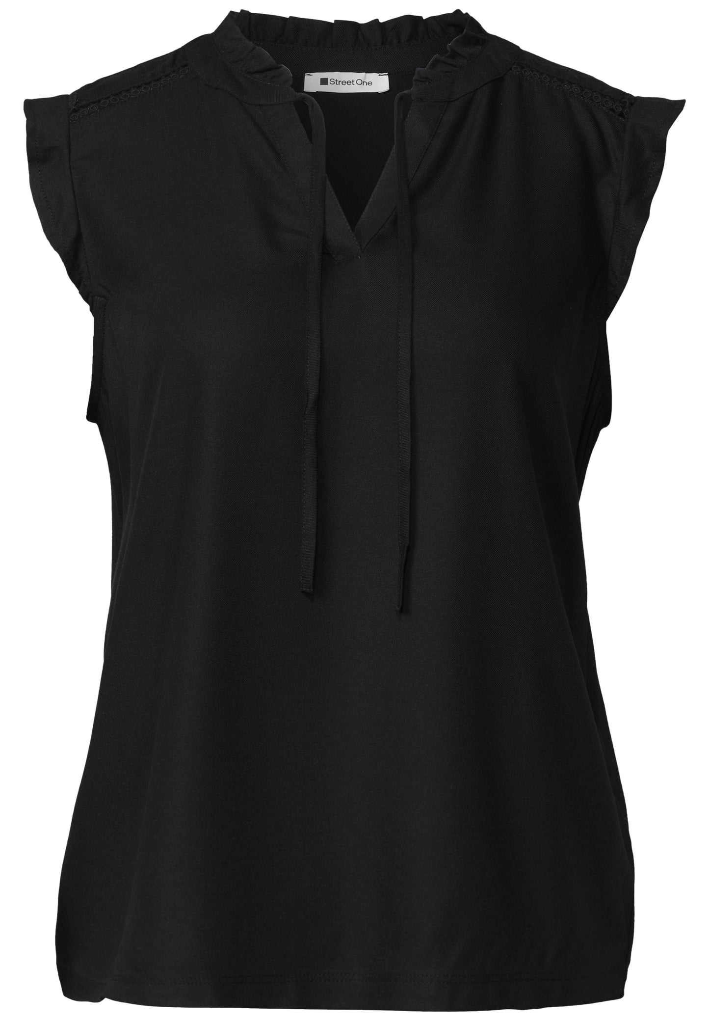 Street One - Top mit Strukturmix und Crochet-Details - Farbe: Black