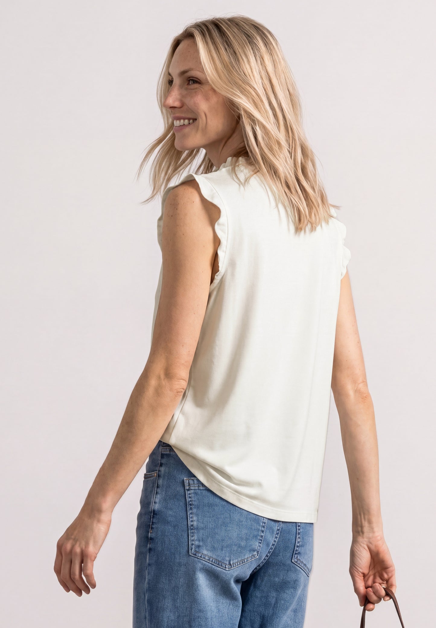 Street One - Top mit Strukturmix und Crochet-Details - Farbe: off white