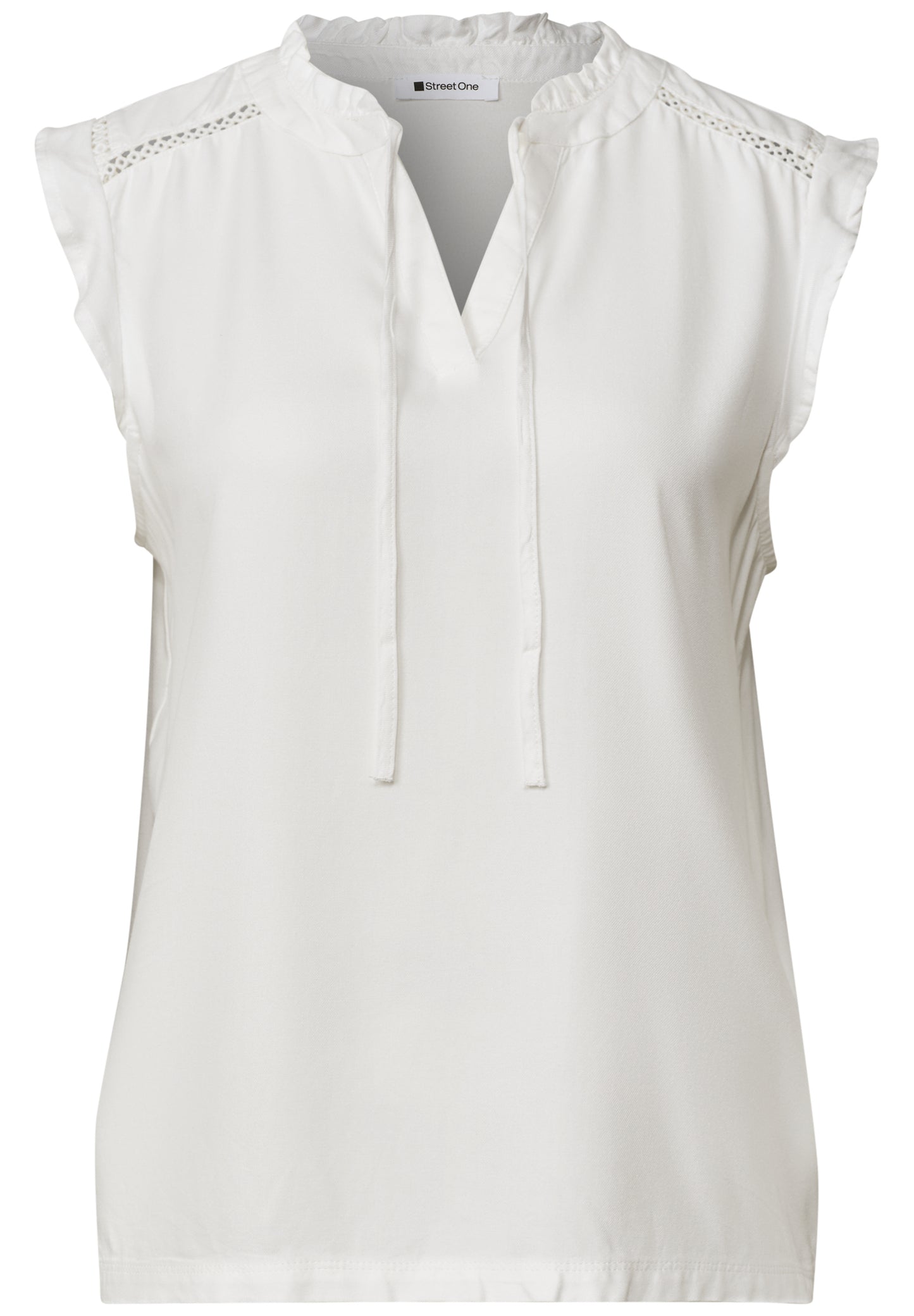 Street One - Top mit Strukturmix und Crochet-Details - Farbe: off white