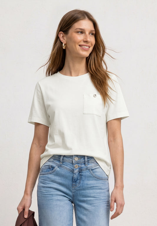 Street One - T-Shirt mit Rundhals und Brusttasche - Farbe: off white