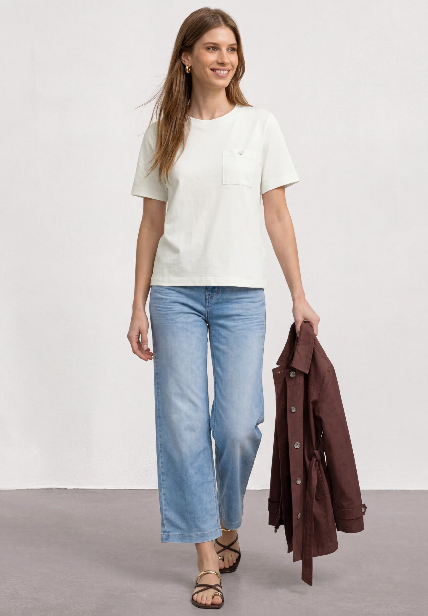 Street One - T-Shirt mit Rundhals und Brusttasche - Farbe: off white