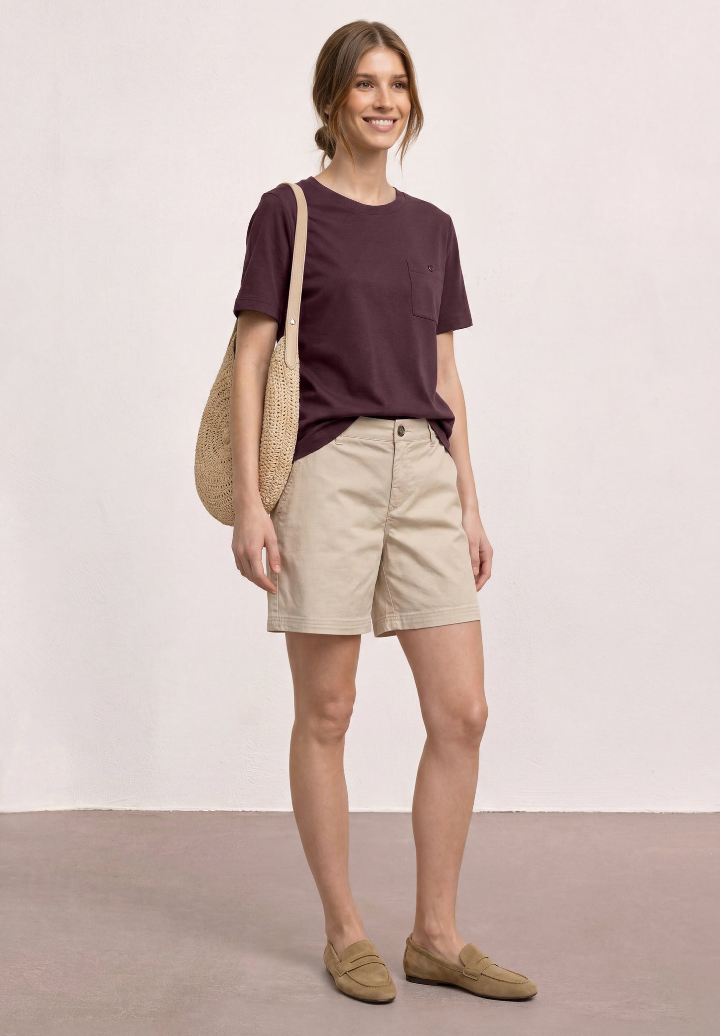 Street One - T-Shirt mit Rundhals und Brusttasche - Farbe: rustic rouge
