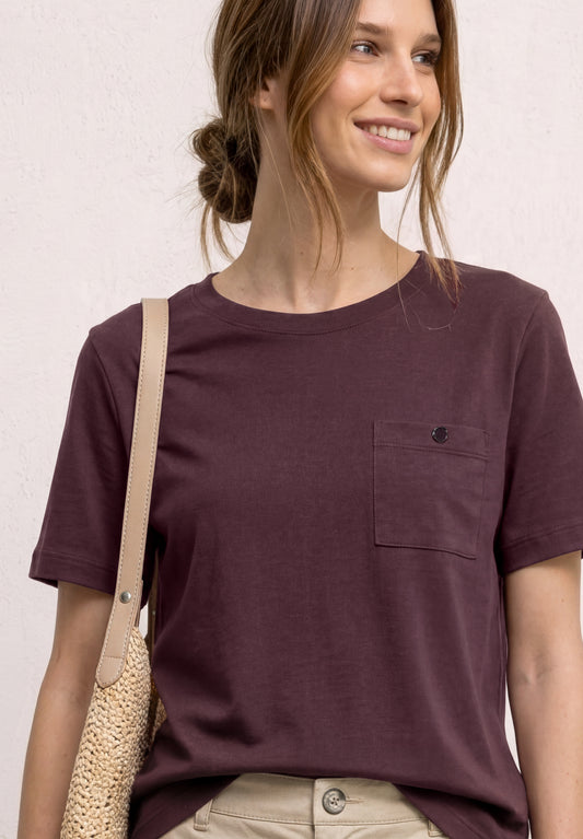 Street One - T-Shirt mit Rundhals und Brusttasche - Farbe: rustic rouge