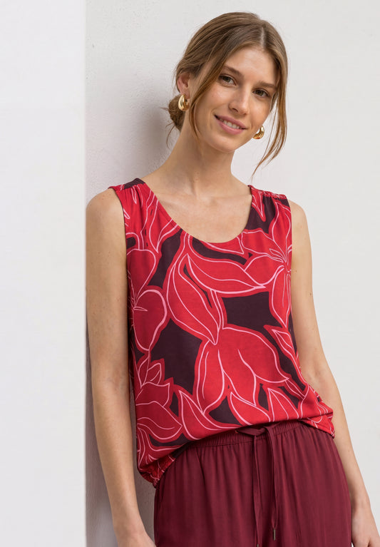 Street One - Top mit V-Neck und Elastiksaum - Farbe: salsa red