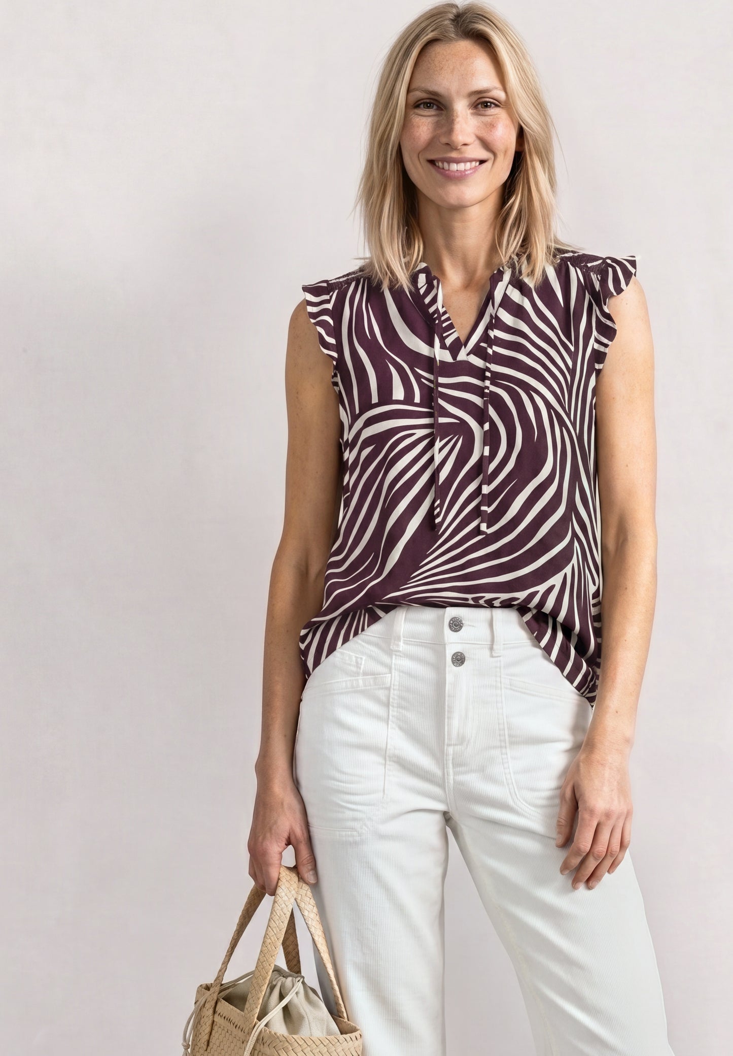 Street One - Top mit Strukturmix und Crochet-Details - Farbe: rustic rouge