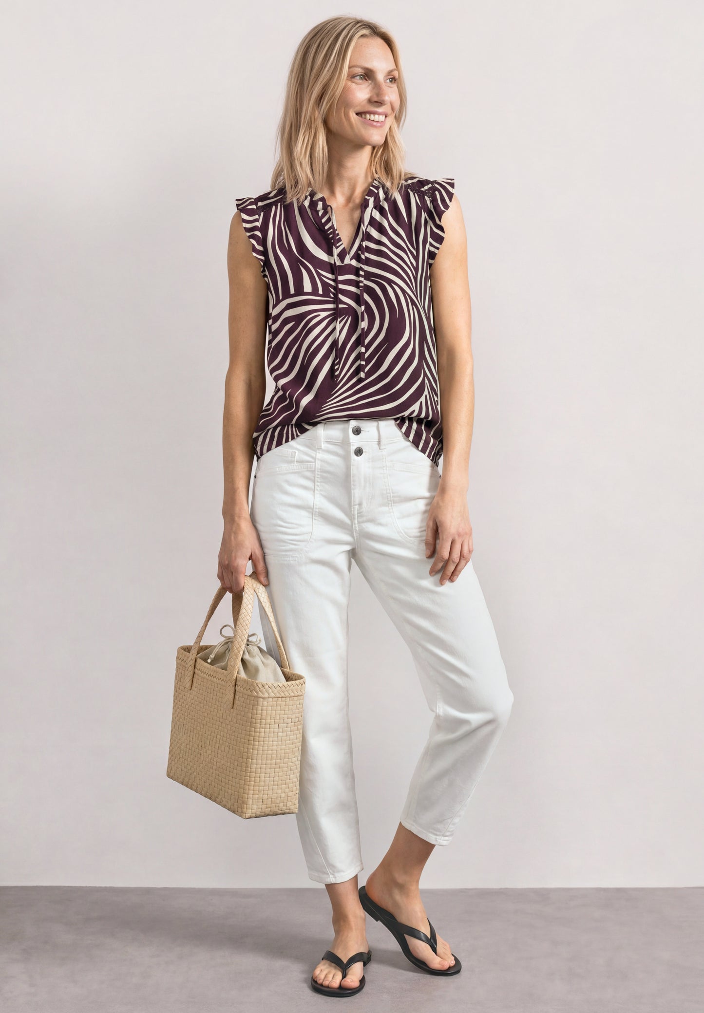Street One - Top mit Strukturmix und Crochet-Details - Farbe: rustic rouge