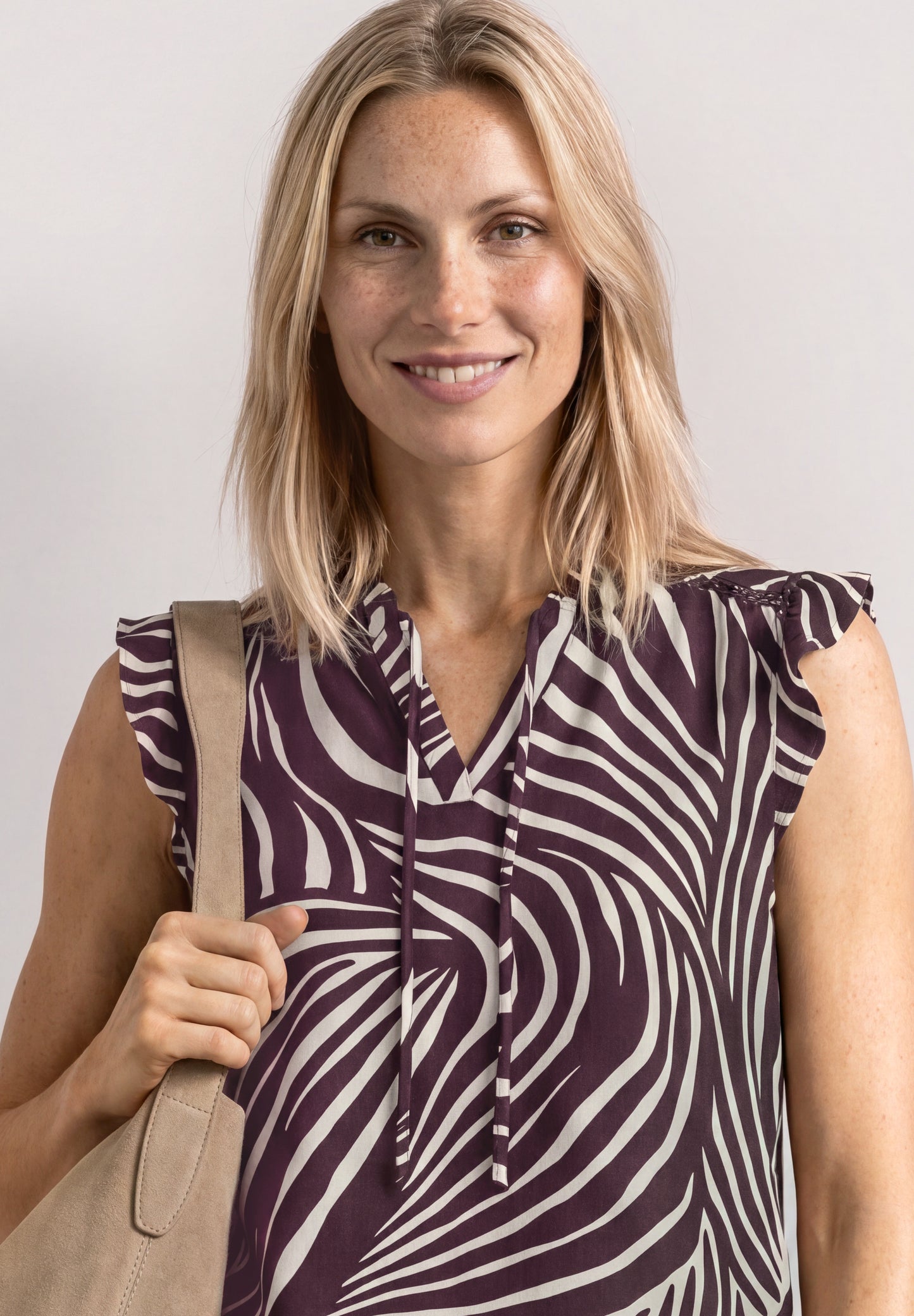 Street One - Top mit Strukturmix und Crochet-Details - Farbe: rustic rouge