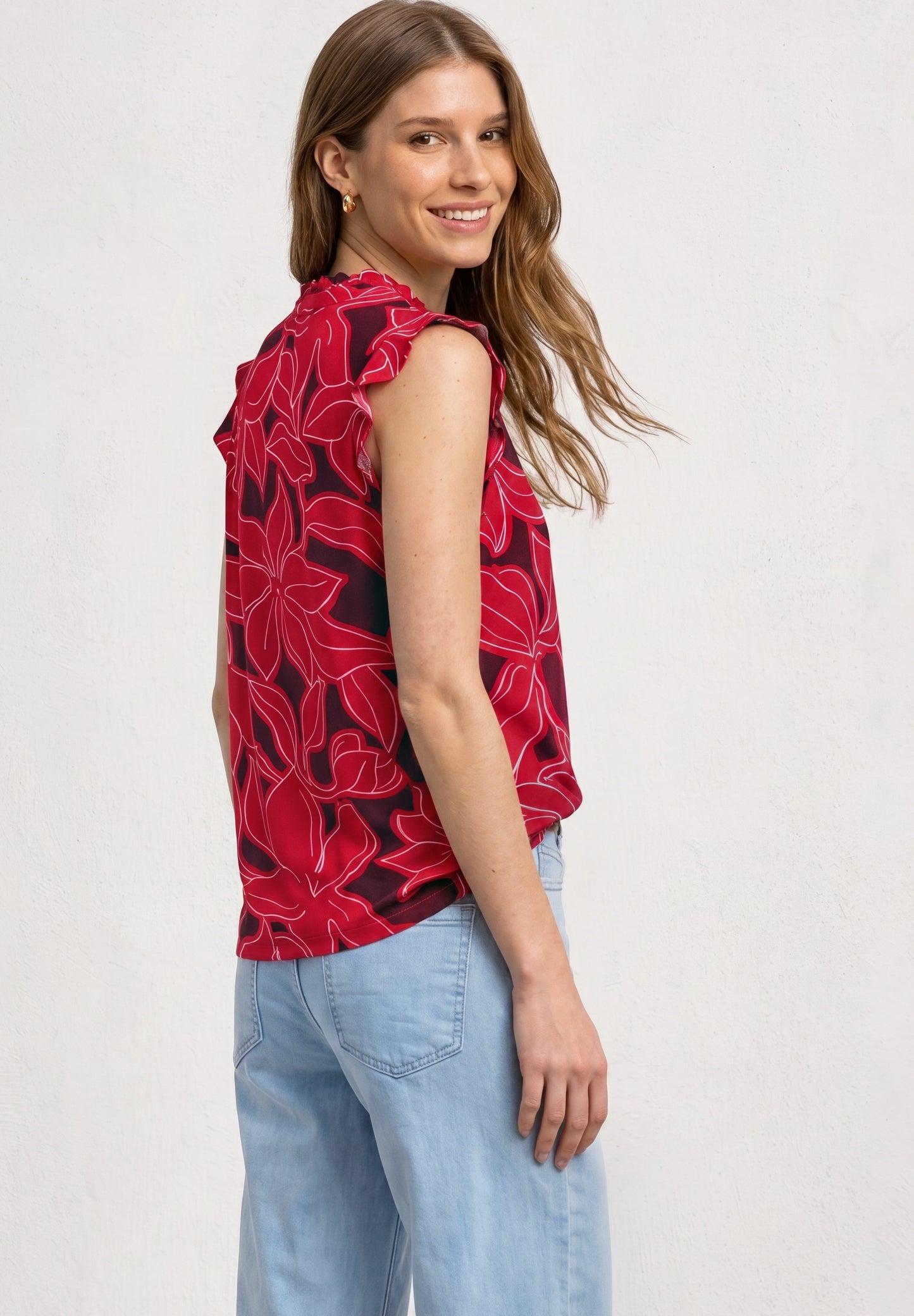 Street One - Top mit Strukturmix und Crochet-Details - Farbe: salsa red