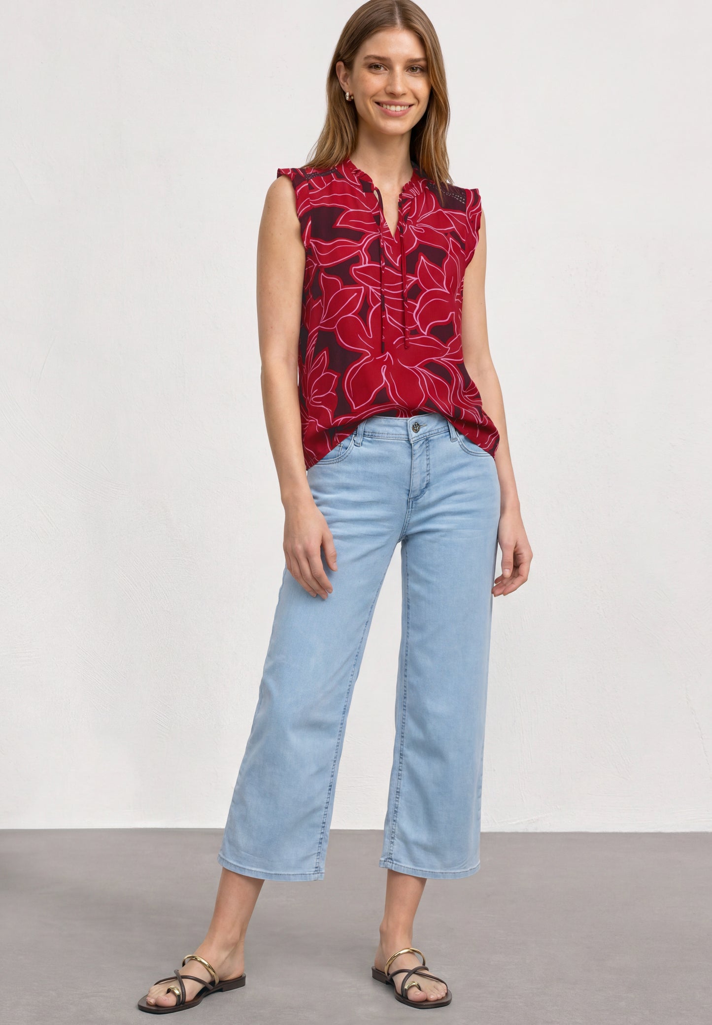 Street One - Top mit Strukturmix und Crochet-Details - Farbe: salsa red