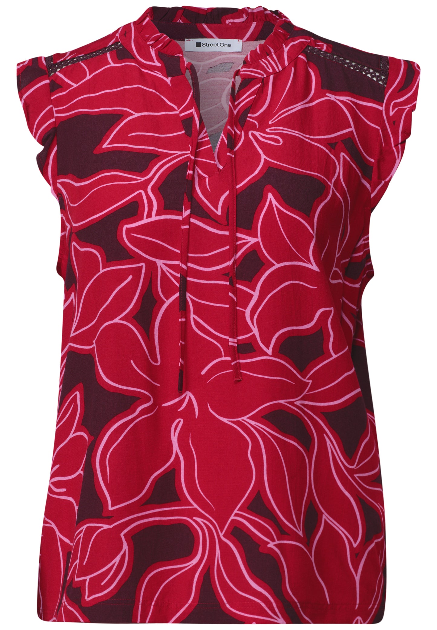Street One - Top mit Strukturmix und Crochet-Details - Farbe: salsa red