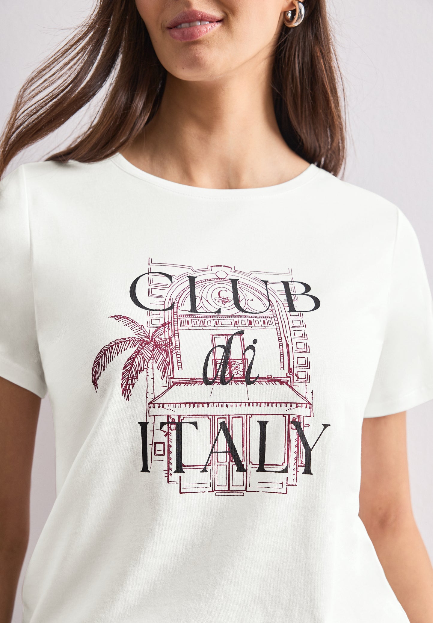 Street One - T-Shirt mit Rundhals und Artwork - Farbe: off white