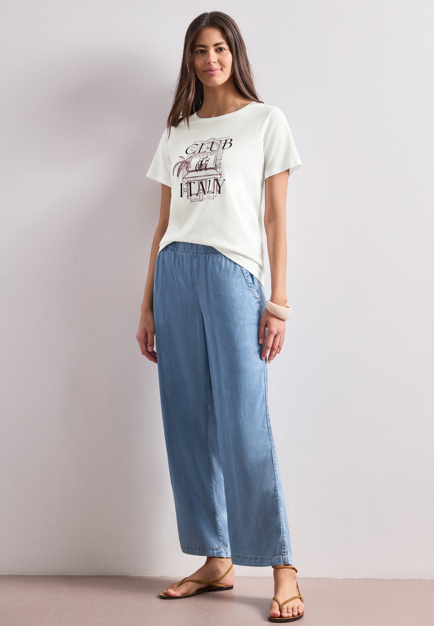 Street One - T-Shirt mit Rundhals und Artwork - Farbe: off white