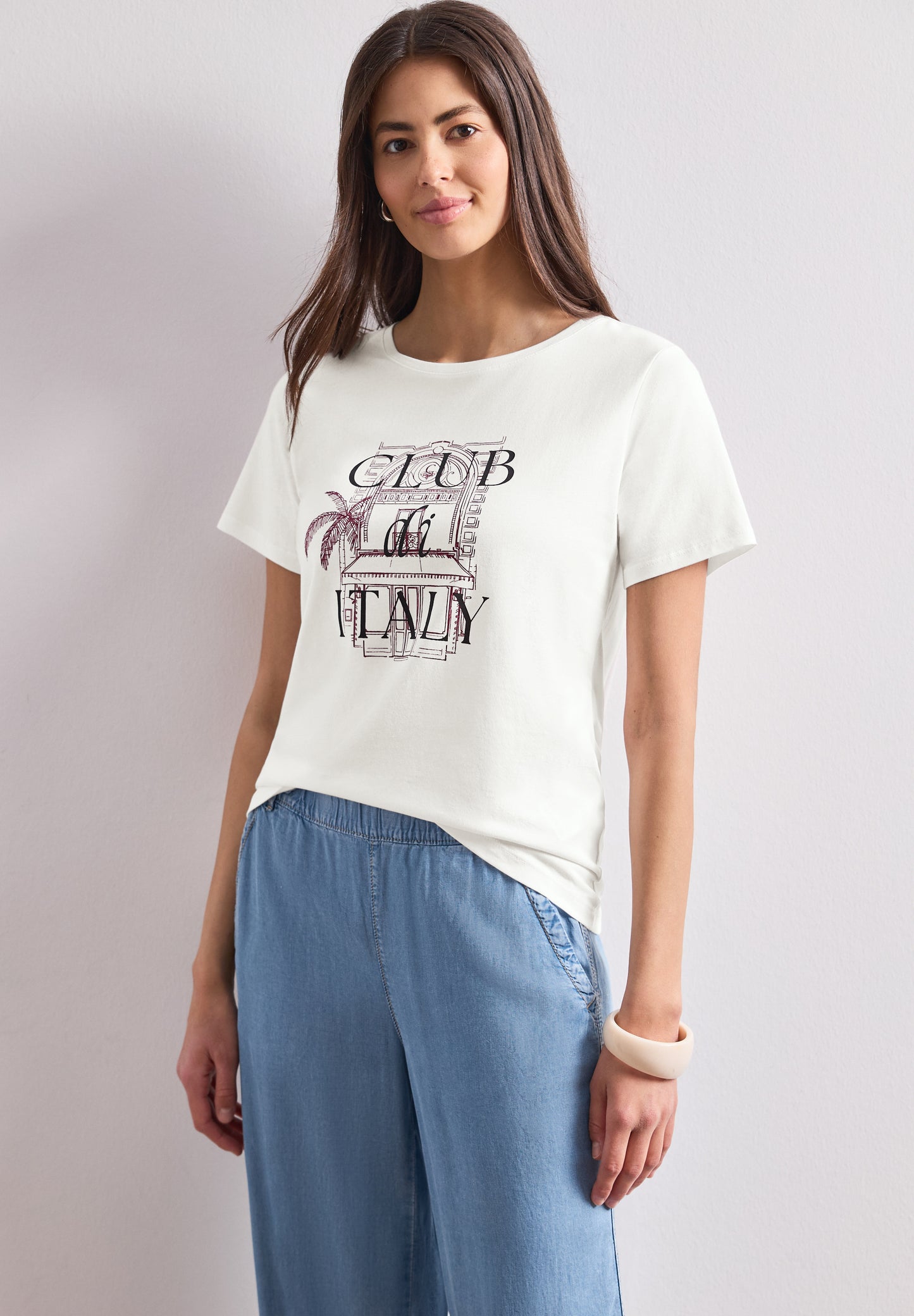 Street One - T-Shirt mit Rundhals und Artwork - Farbe: off white