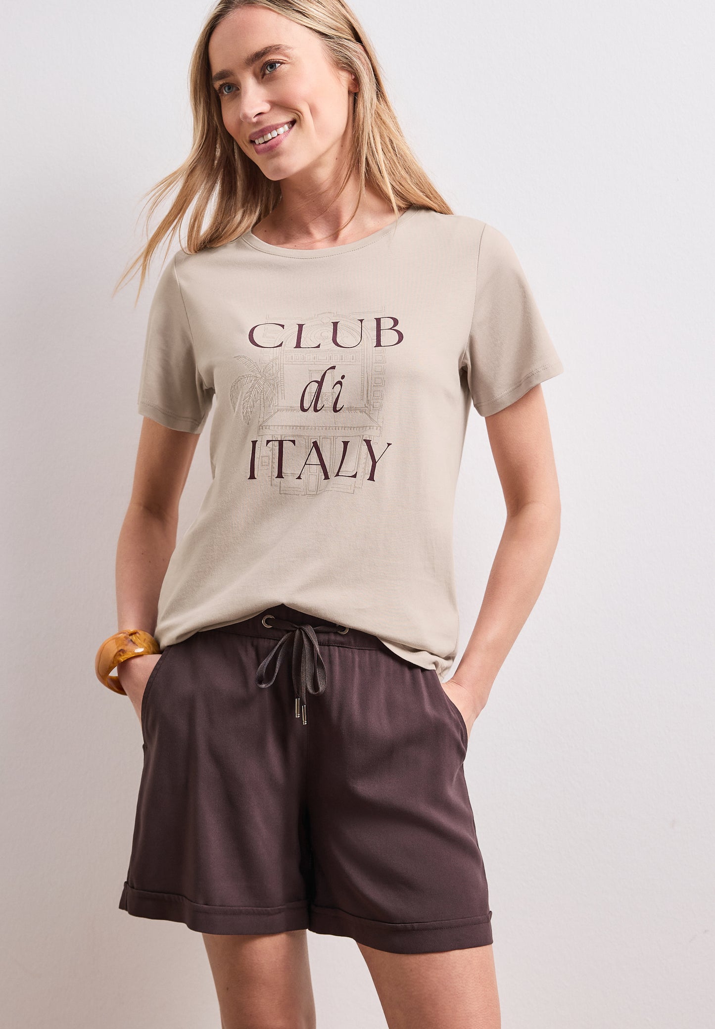 Street One - T-Shirt mit Rundhals und Artwork - Farbe: clay sand