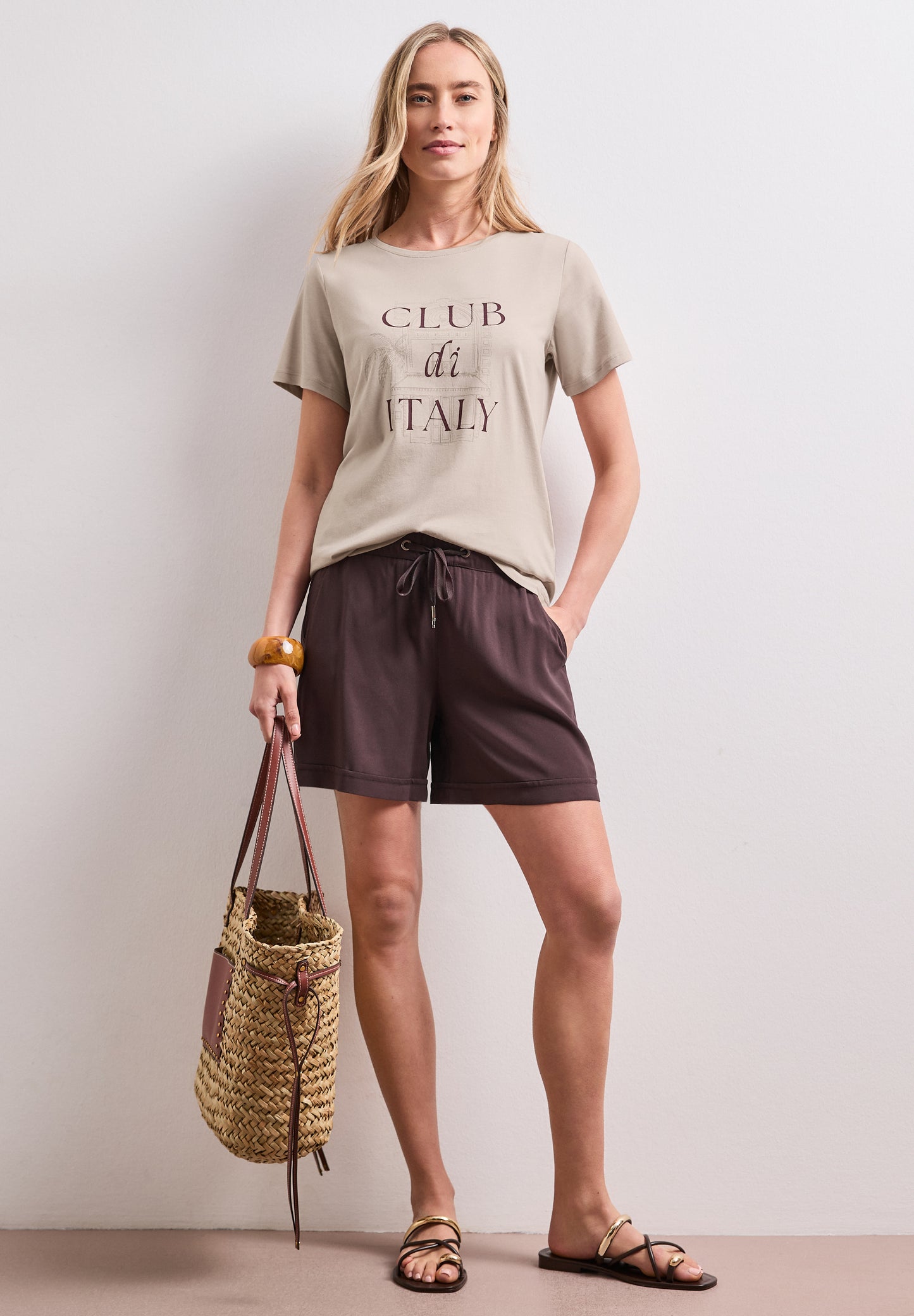 Street One - T-Shirt mit Rundhals und Artwork - Farbe: clay sand