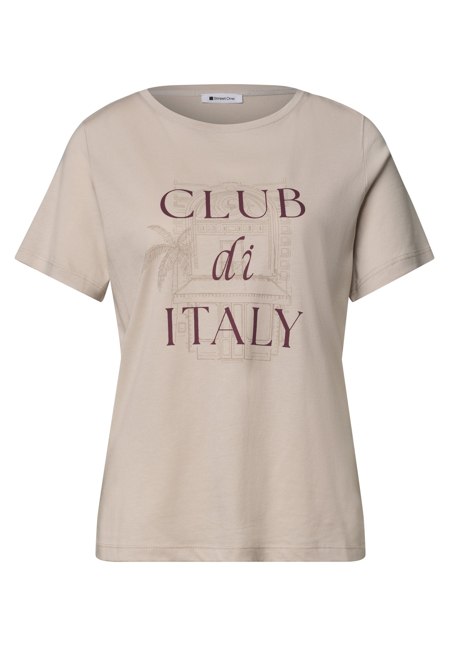Street One - T-Shirt mit Rundhals und Artwork - Farbe: clay sand