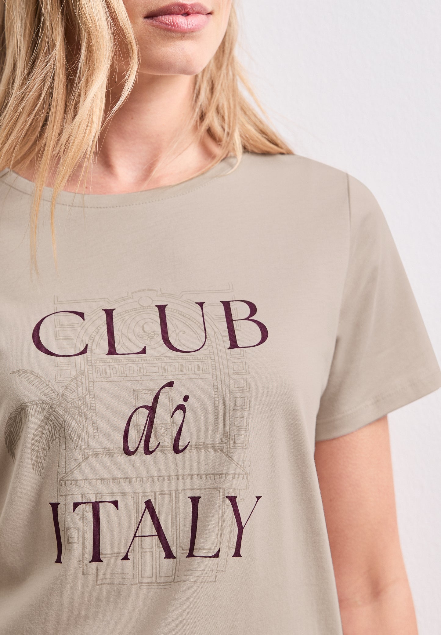 Street One - T-Shirt mit Rundhals und Artwork - Farbe: clay sand