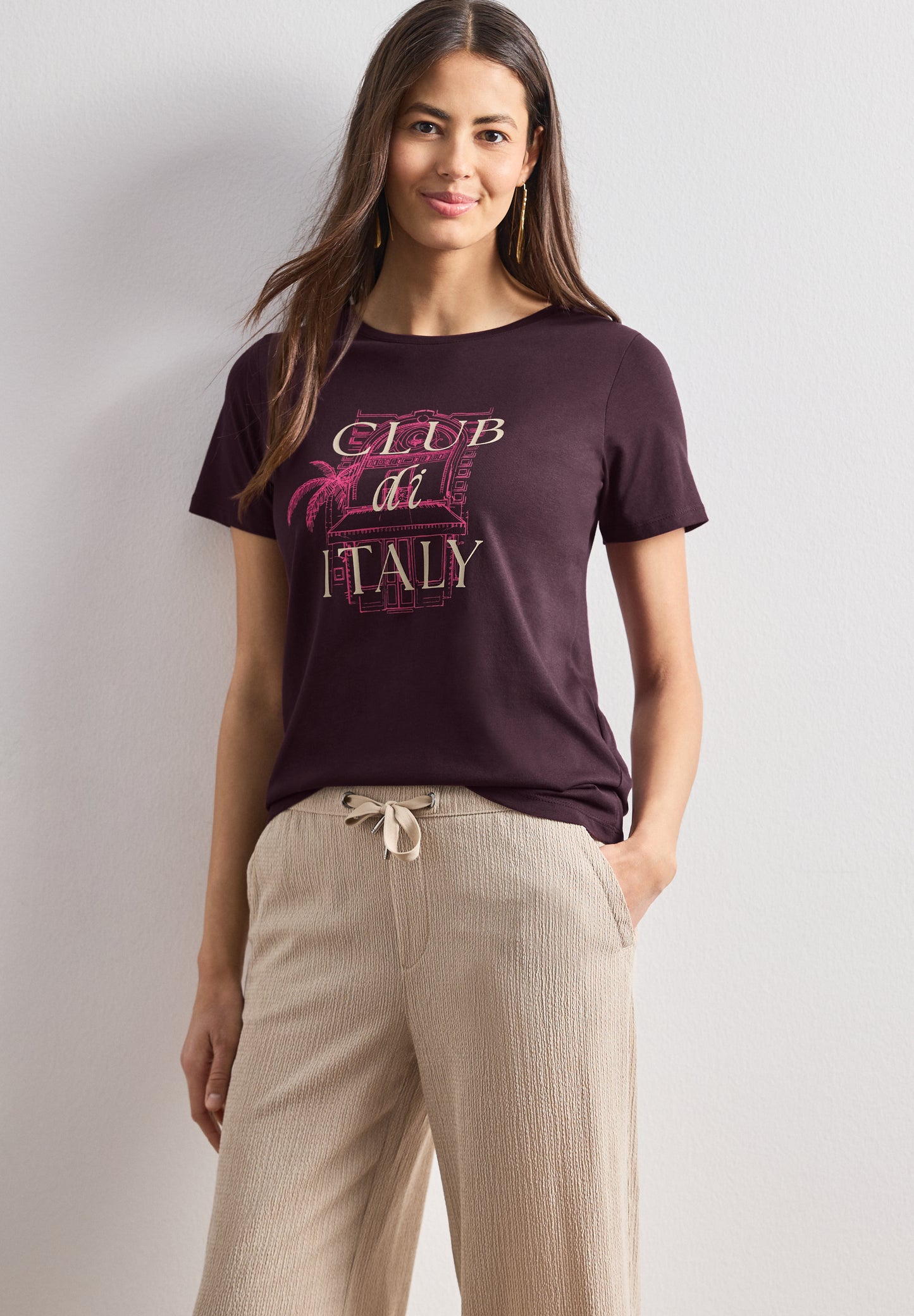 Street One - T-Shirt mit Rundhals und Artwork - Farbe: rustic rouge