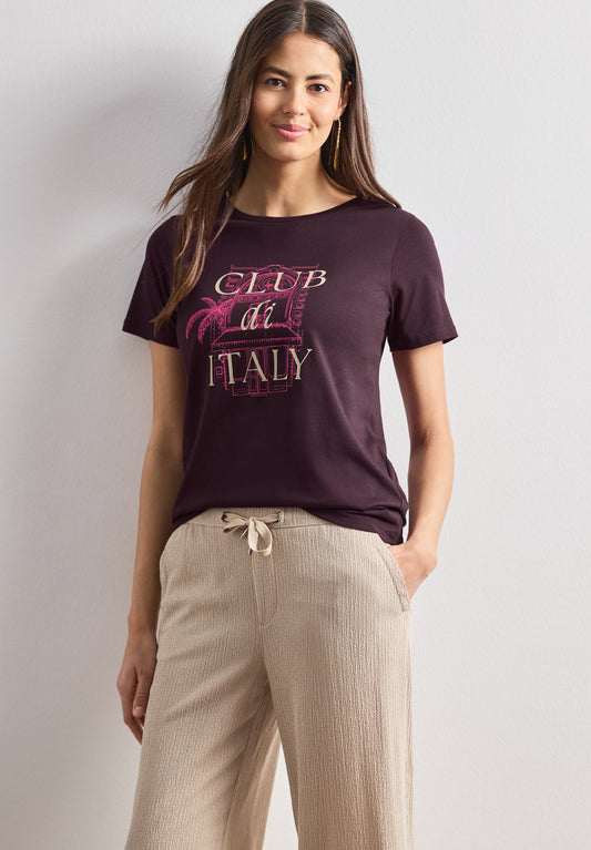 Street One - T-Shirt mit Rundhals und Artwork - Farbe: rustic rouge