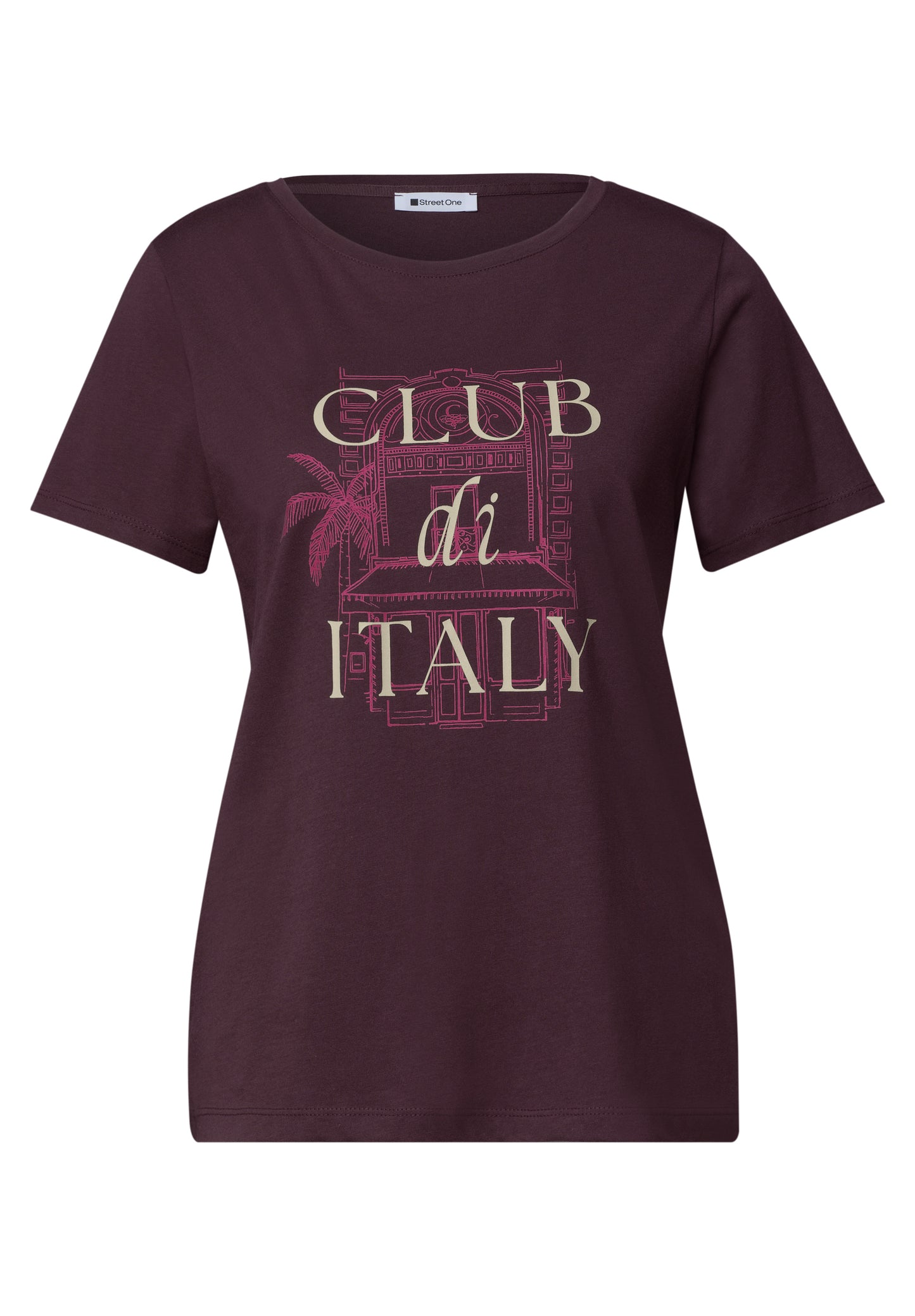 Street One - T-Shirt mit Rundhals und Artwork - Farbe: rustic rouge