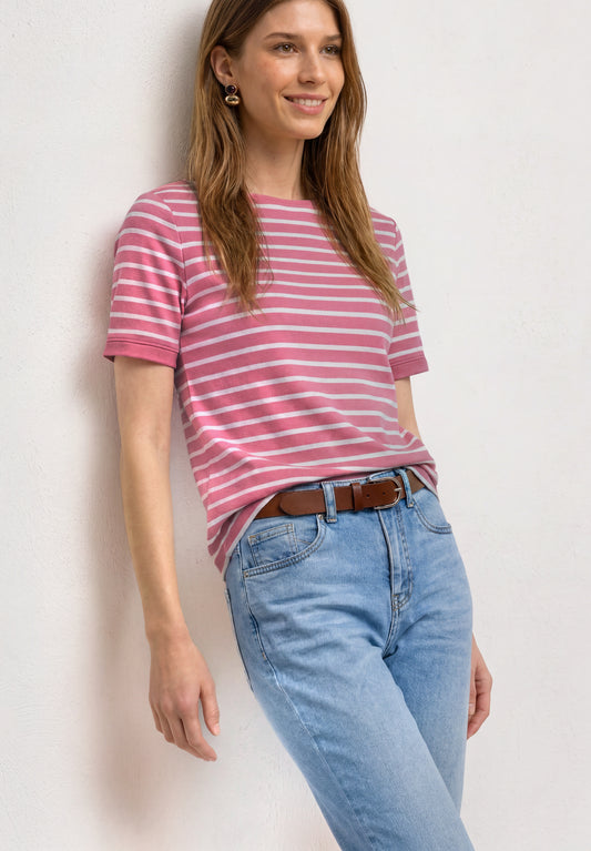 Street One - T-Shirt mit Boat Neck und Streifen - Farbe: blush berry