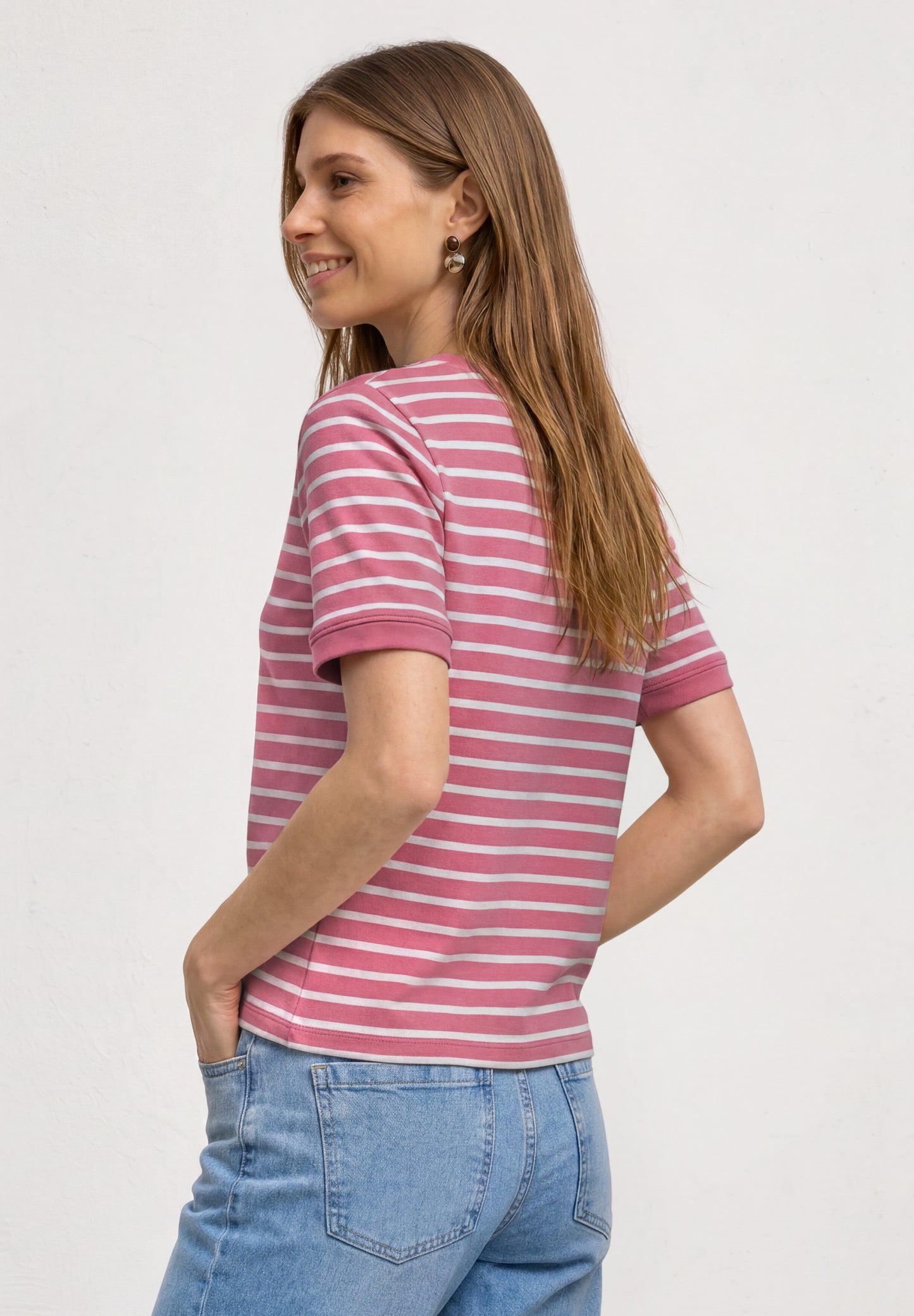 Street One - T-Shirt mit Boat Neck und Streifen - Farbe: blush berry