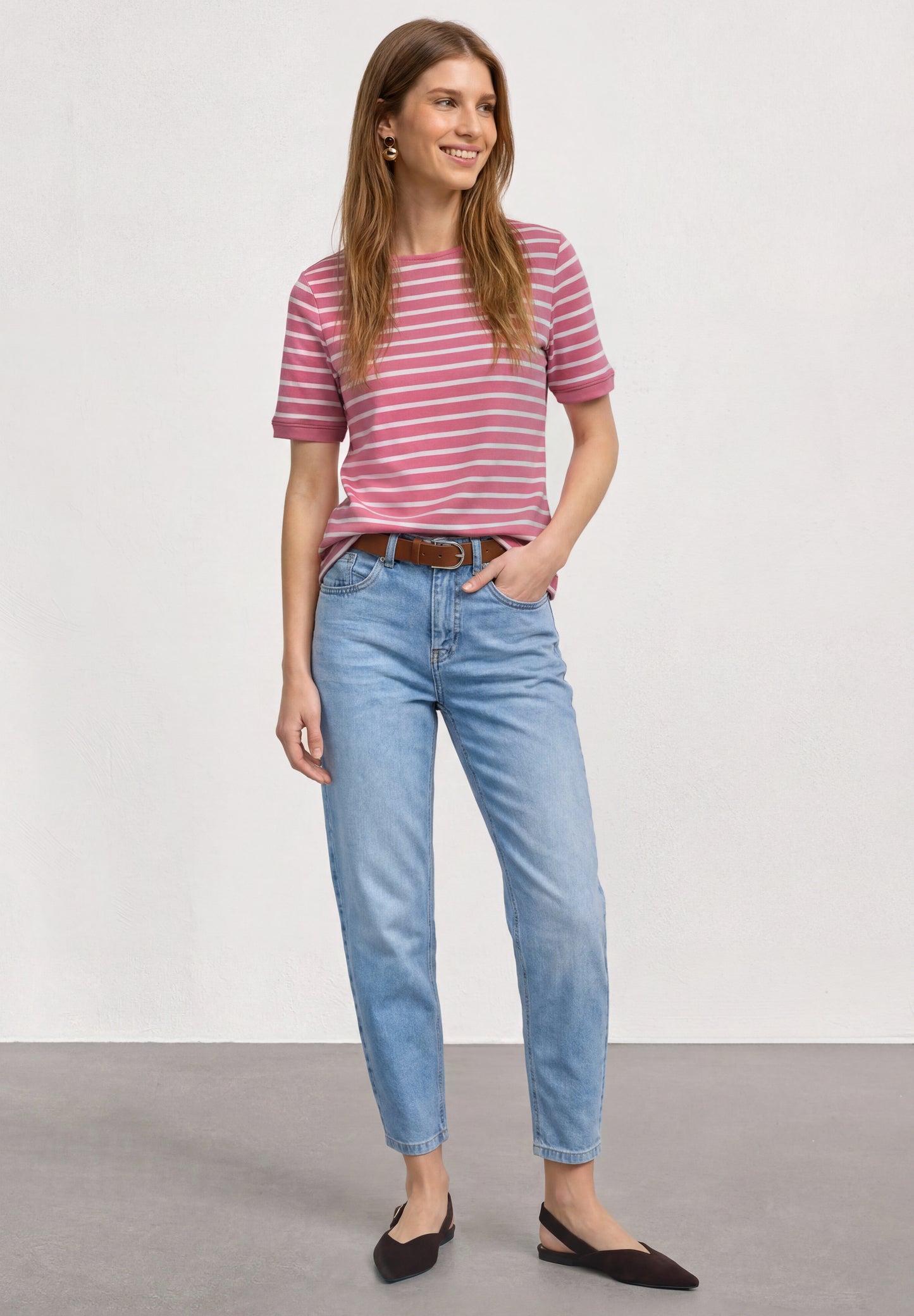 Street One - T-Shirt mit Boat Neck und Streifen - Farbe: blush berry