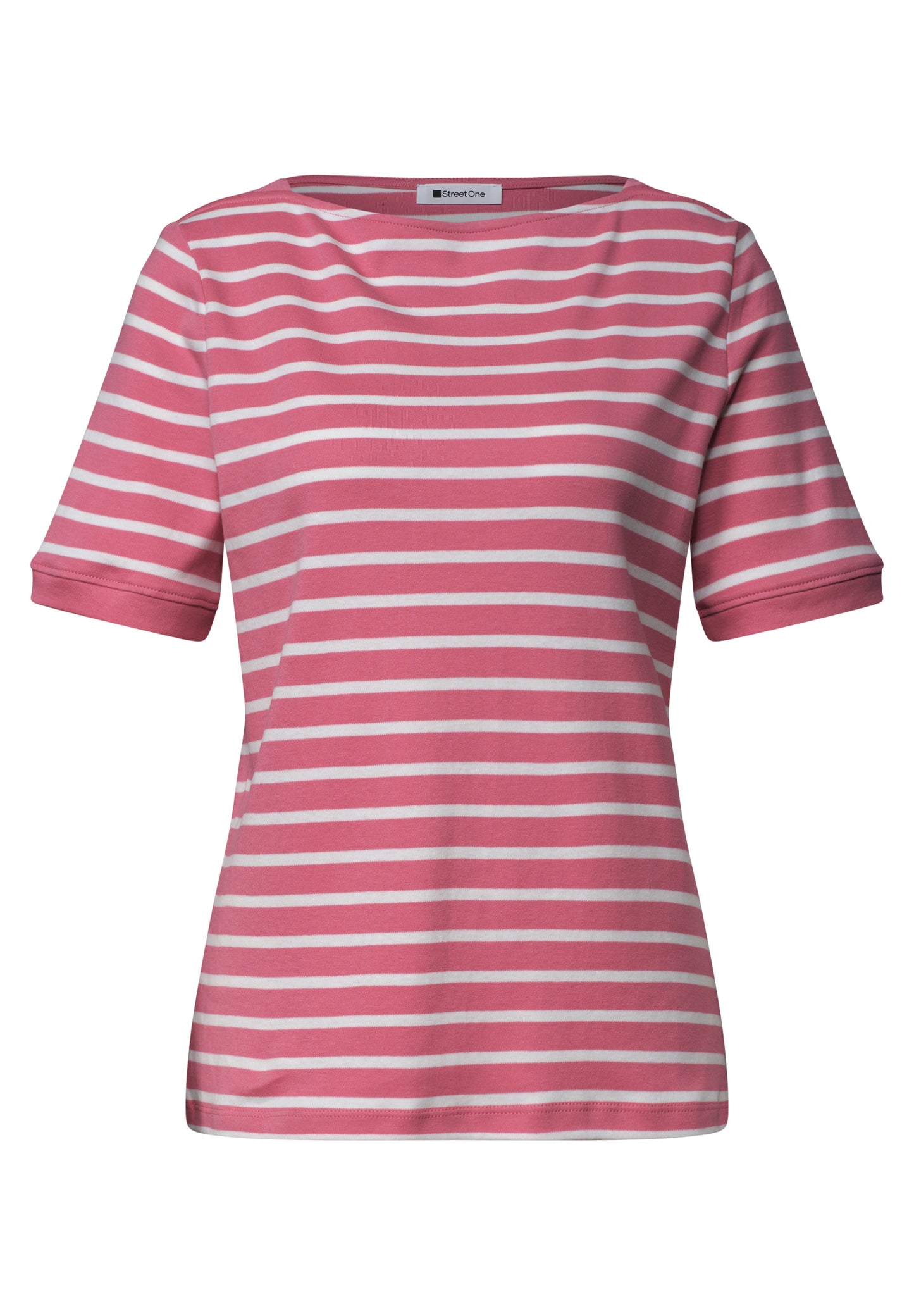 Street One - T-Shirt mit Boat Neck und Streifen - Farbe: blush berry