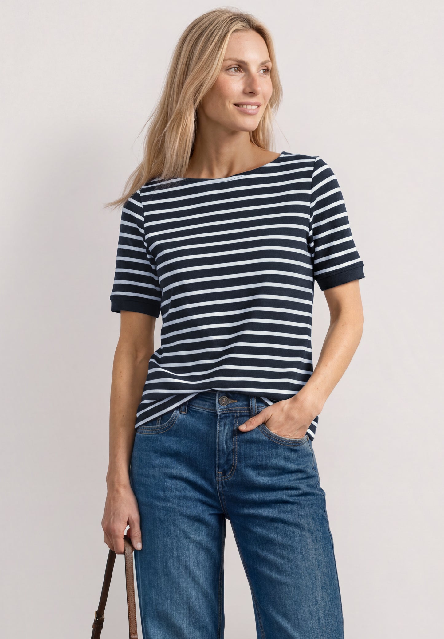 Street One - T-Shirt mit Boat Neck und Streifen - Farbe: darkest blue