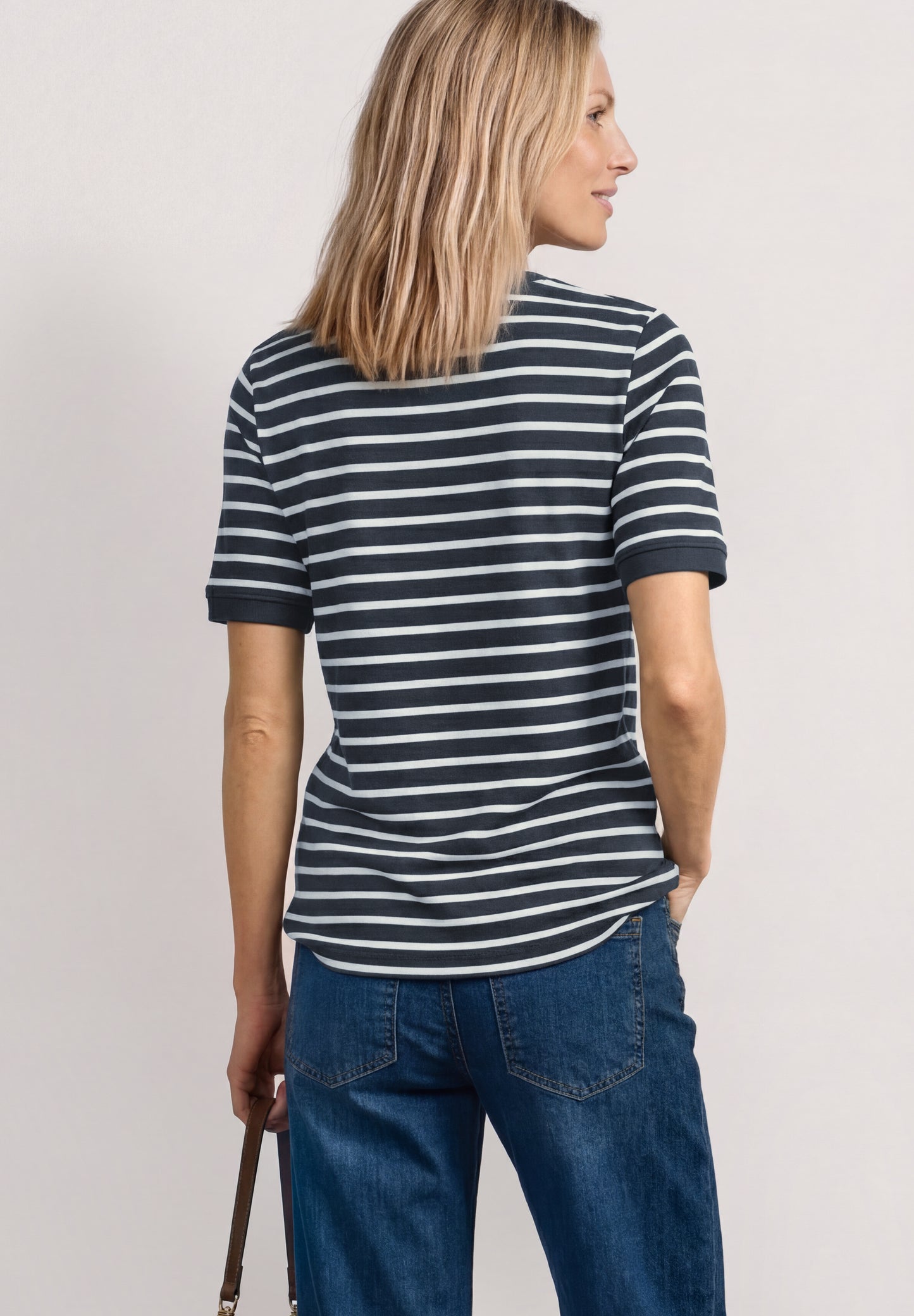 Street One - T-Shirt mit Boat Neck und Streifen - Farbe: darkest blue