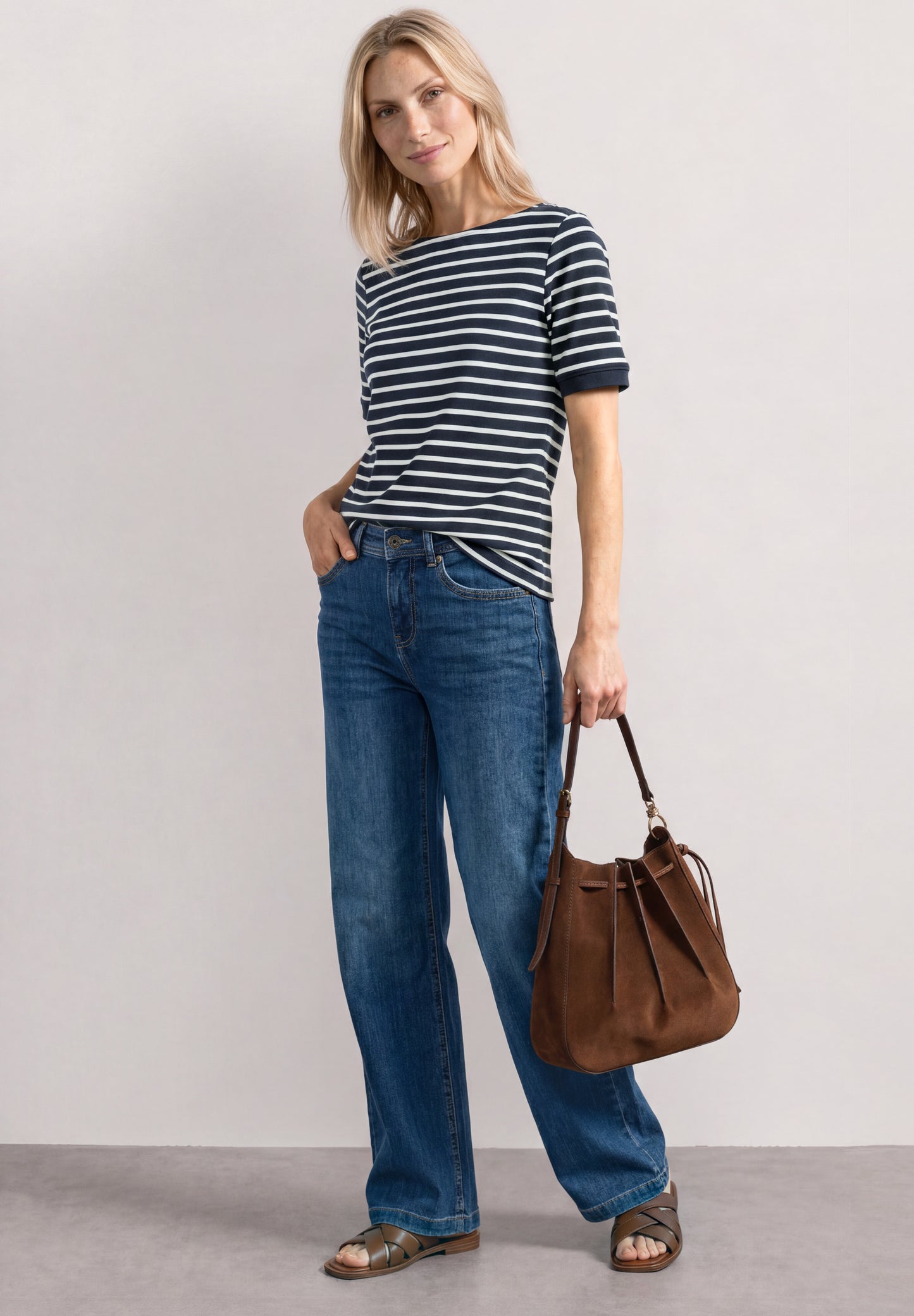 Street One - T-Shirt mit Boat Neck und Streifen - Farbe: darkest blue