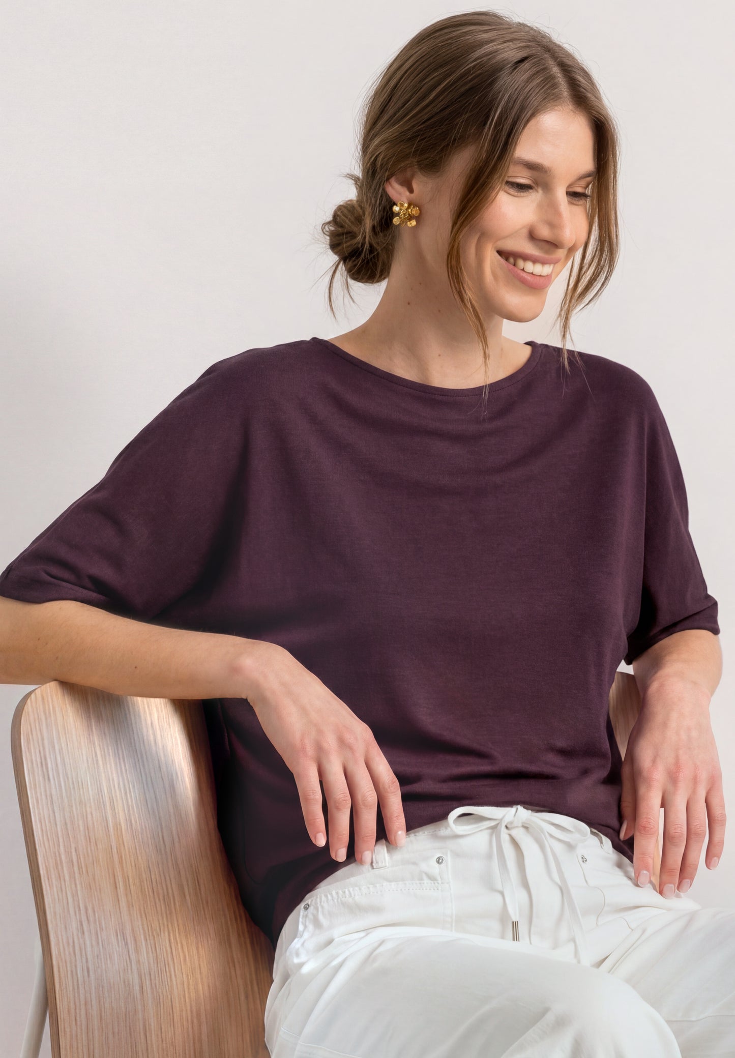 Street One - Basic Shirt mit Boat Neck und Elastikbund - Farbe: rustic rouge