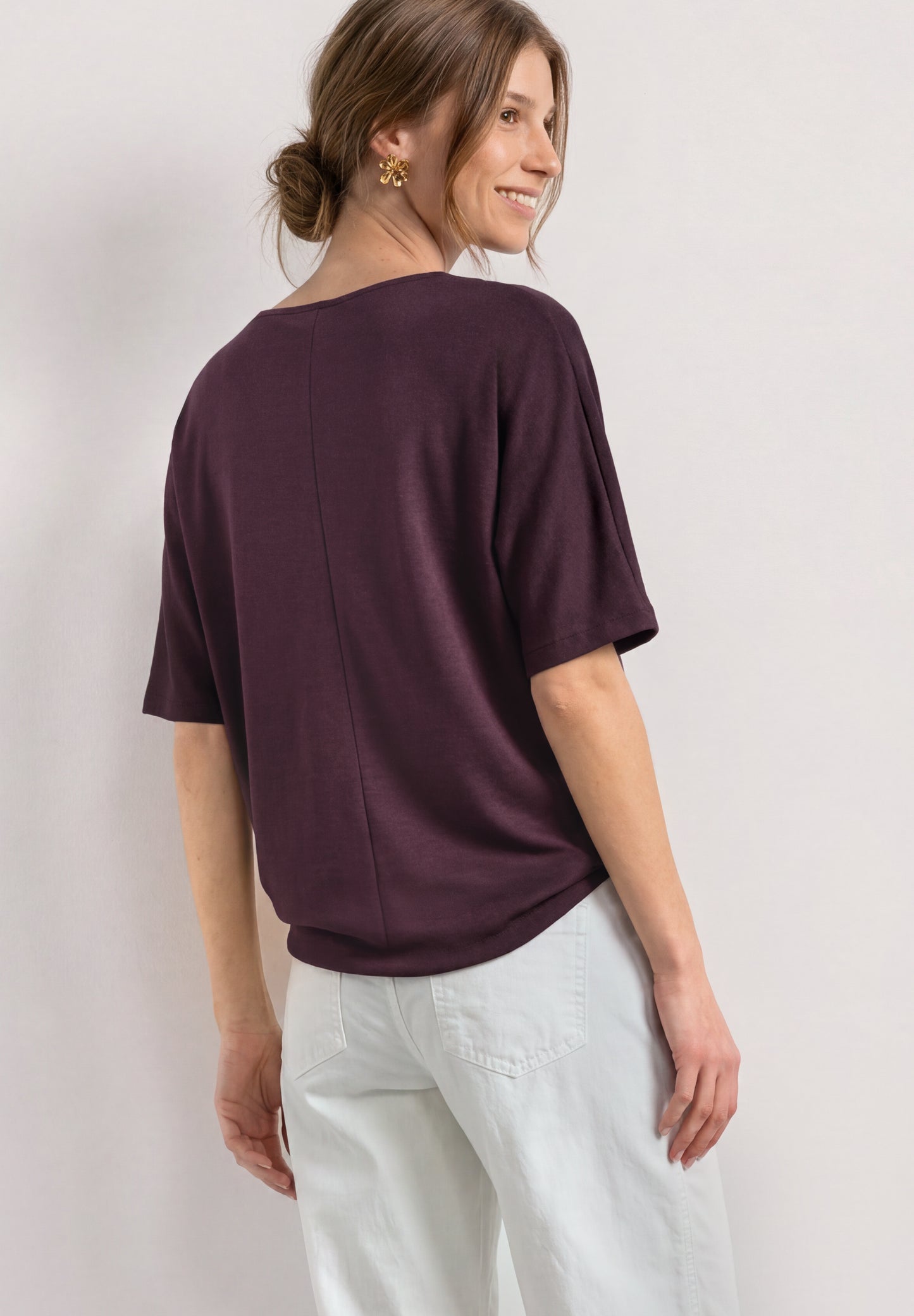 Street One - Basic Shirt mit Boat Neck und Elastikbund - Farbe: rustic rouge