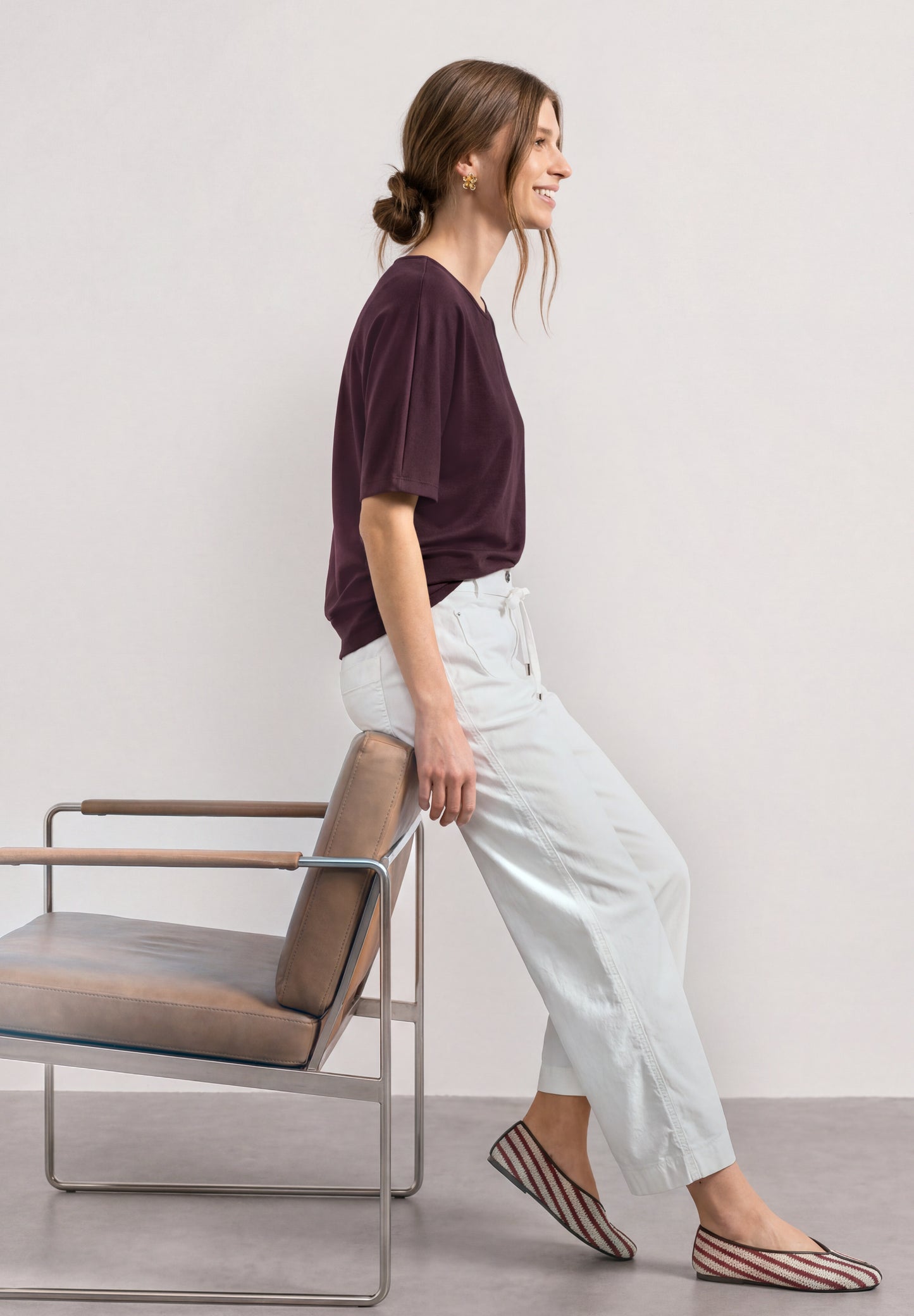 Street One - Basic Shirt mit Boat Neck und Elastikbund - Farbe: rustic rouge