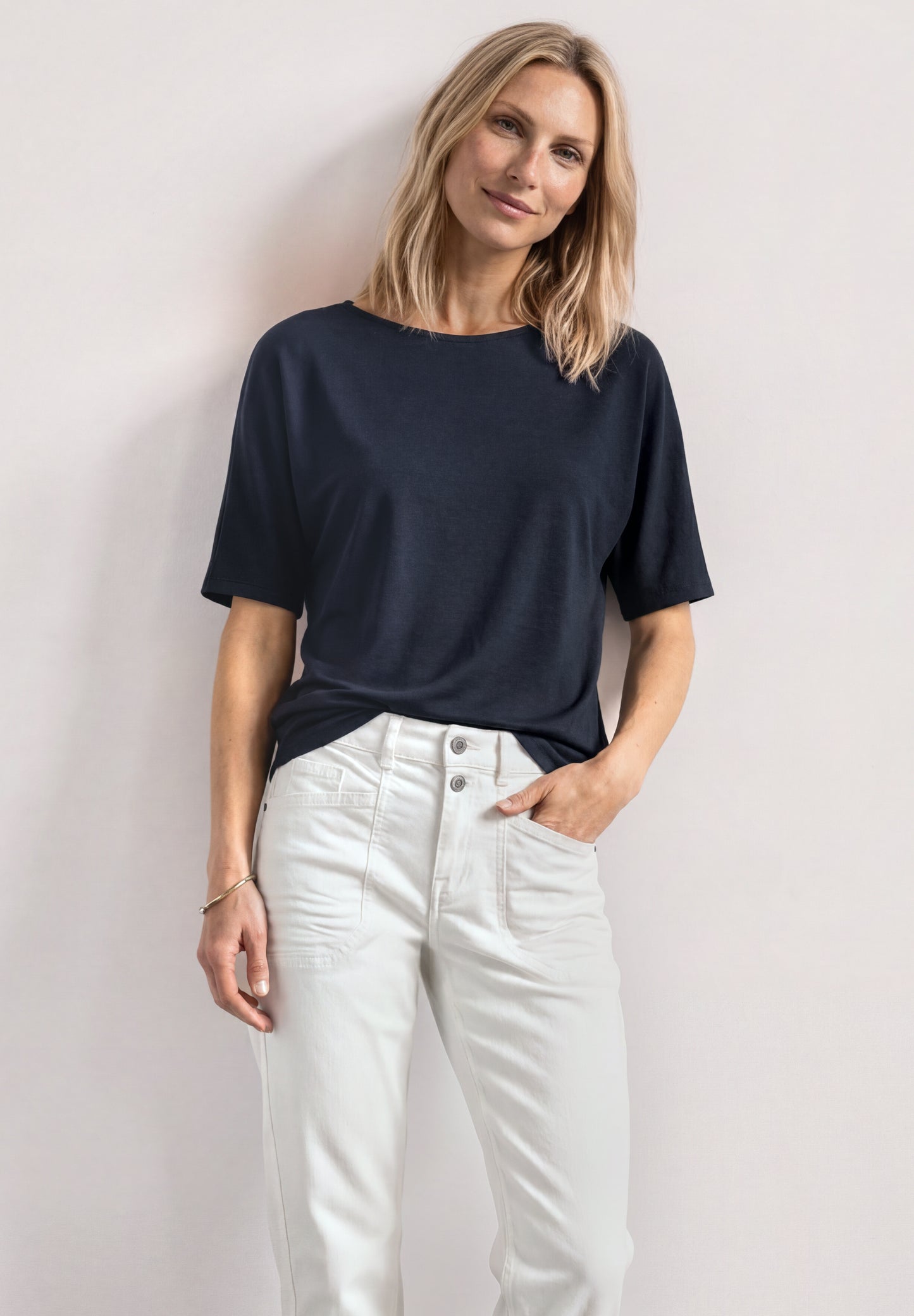 Street One - Basic Shirt mit Boat Neck und Elastikbund - Farbe: darkest blue