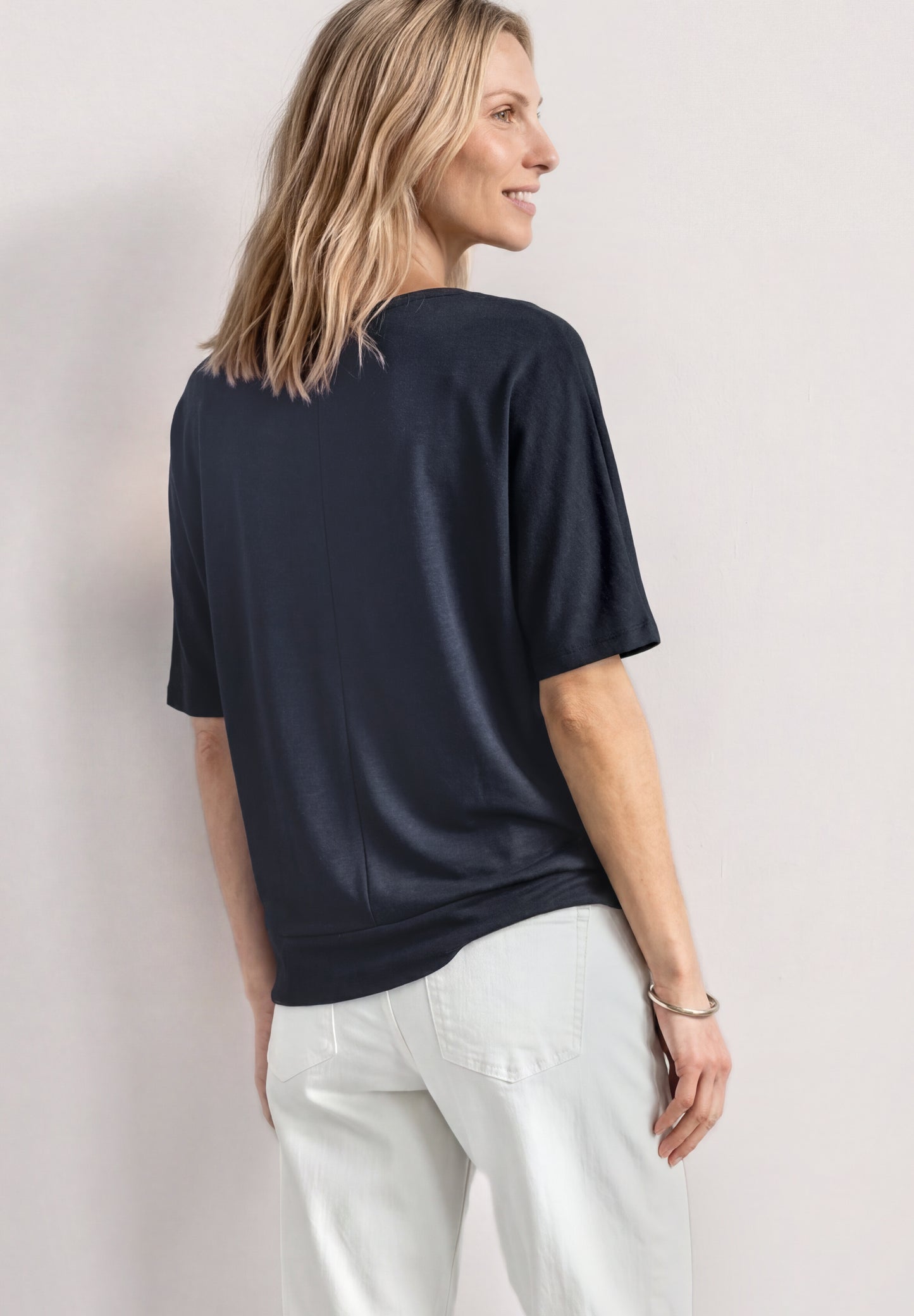Street One - Basic Shirt mit Boat Neck und Elastikbund - Farbe: darkest blue