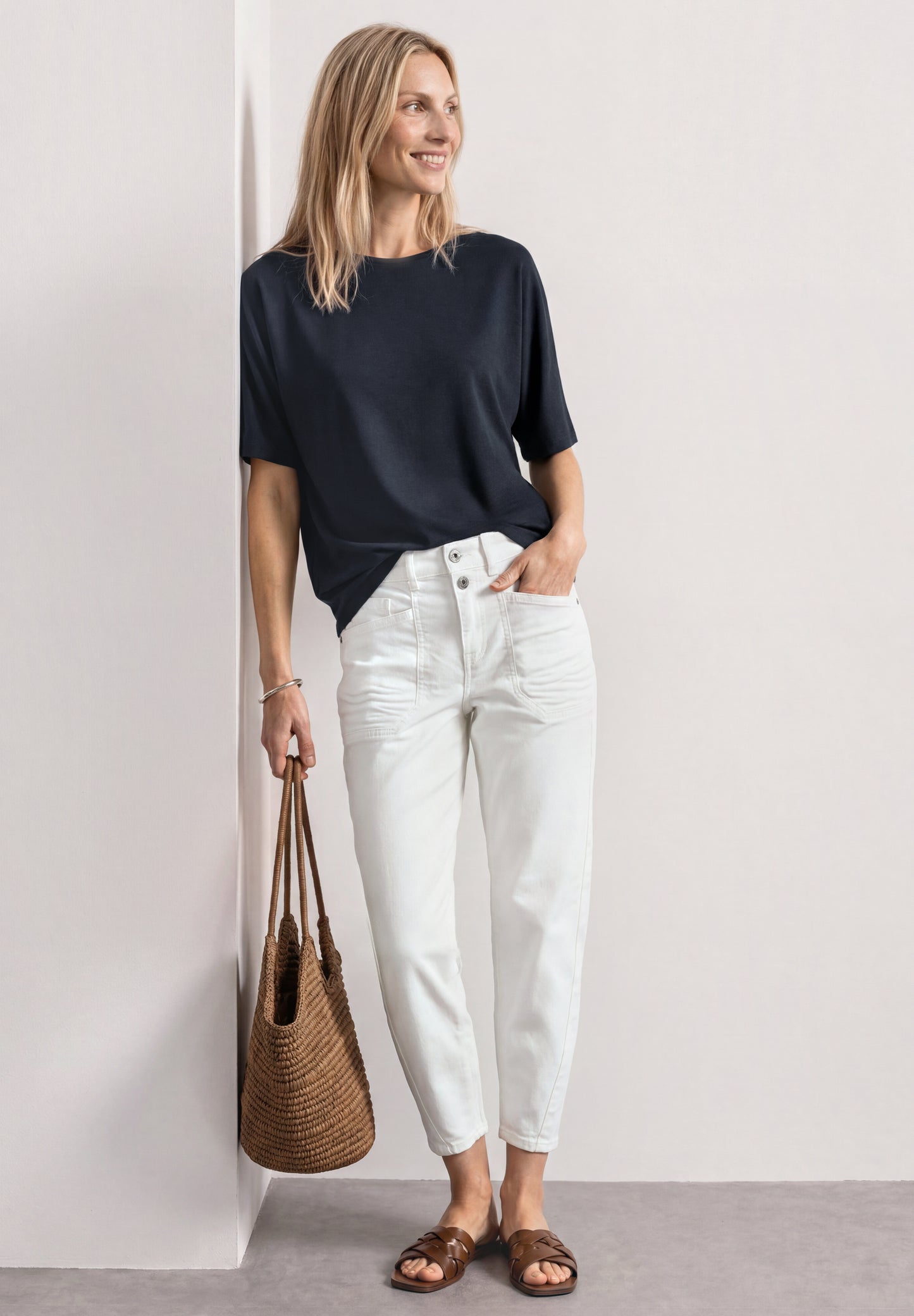 Street One - Basic Shirt mit Boat Neck und Elastikbund - Farbe: darkest blue