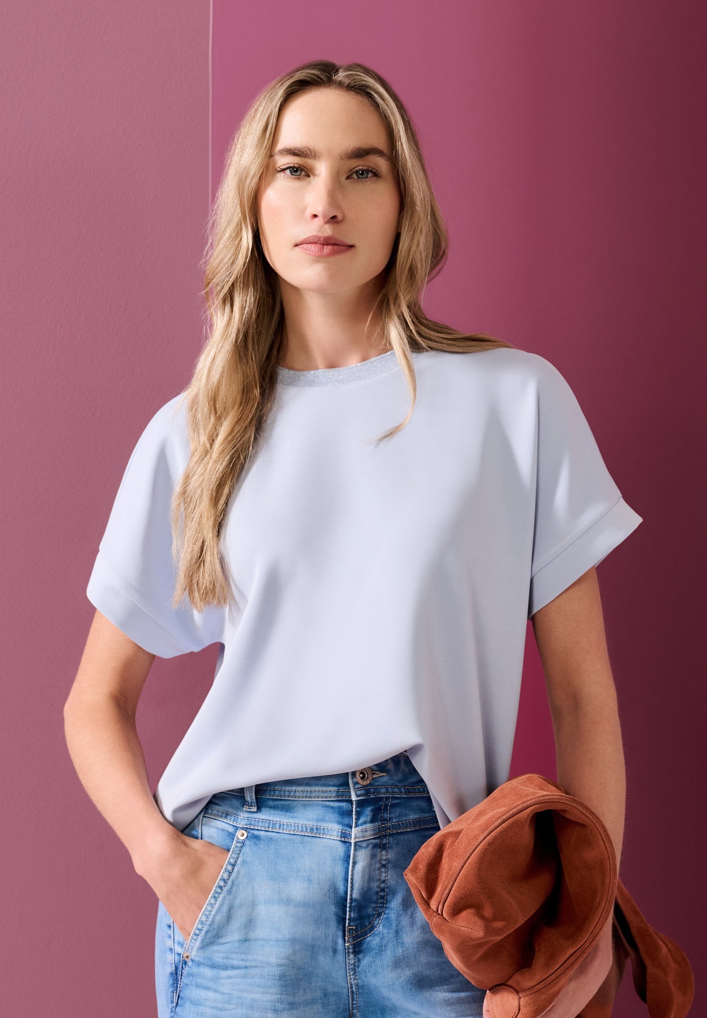 Street One - T-Shirt im Silk-Look mit Rundhals - Farbe: whispery blue