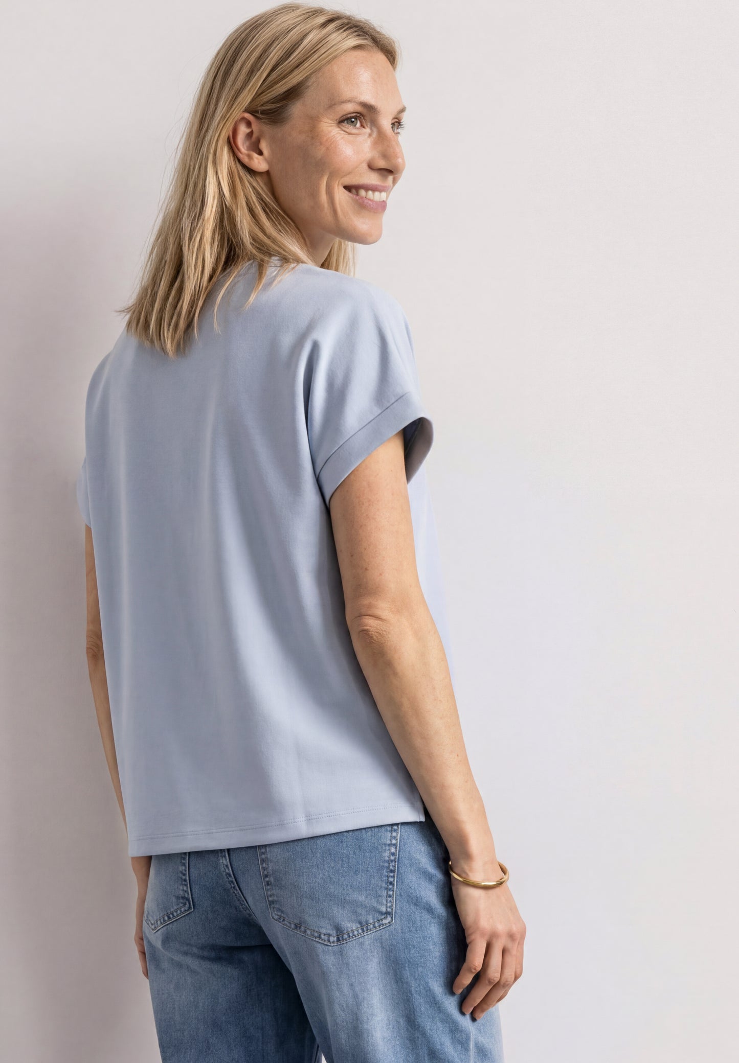 Street One - T-Shirt im Silk-Look mit Rundhals - Farbe: whispery blue