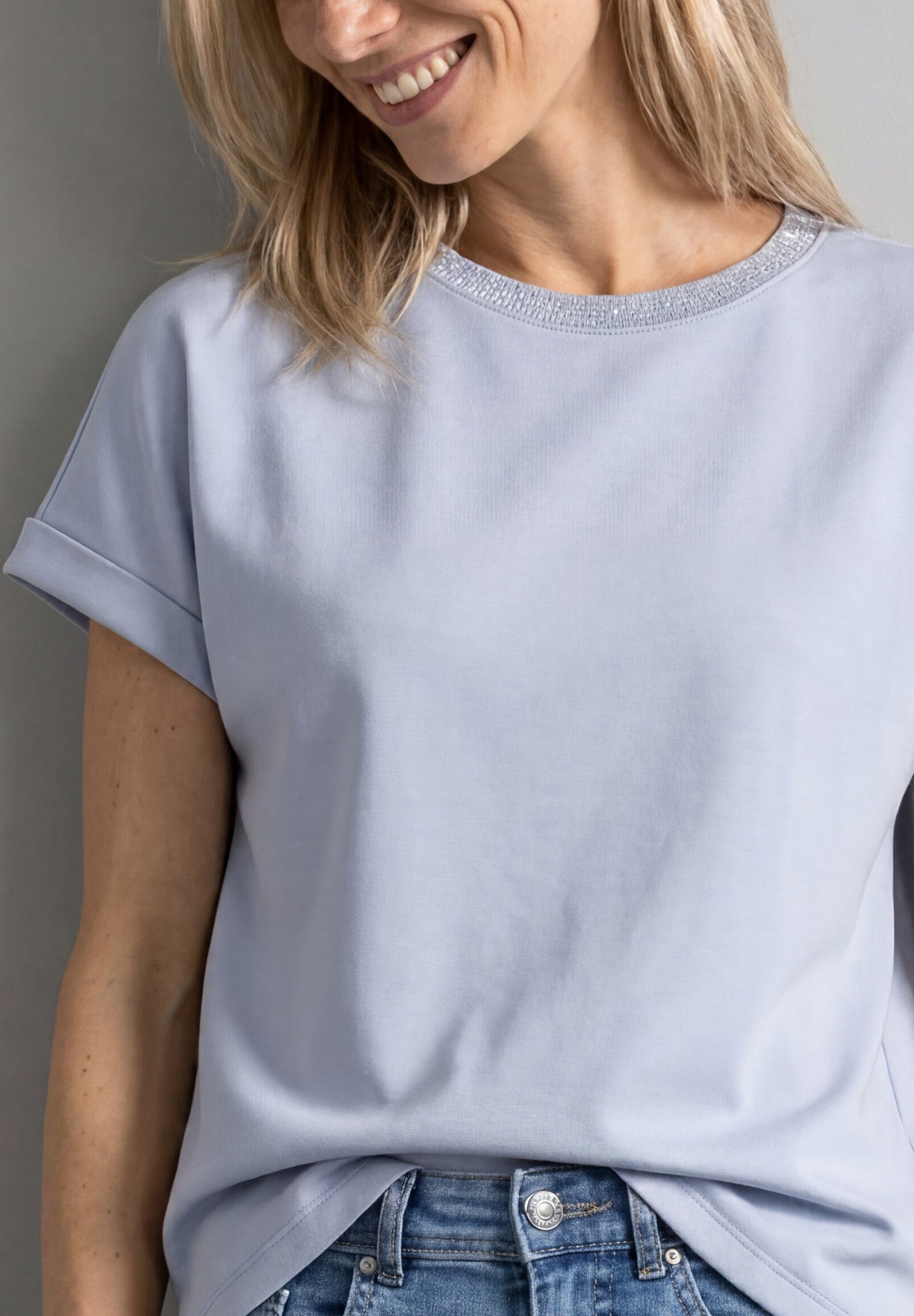 Street One - T-Shirt im Silk-Look mit Rundhals - Farbe: whispery blue